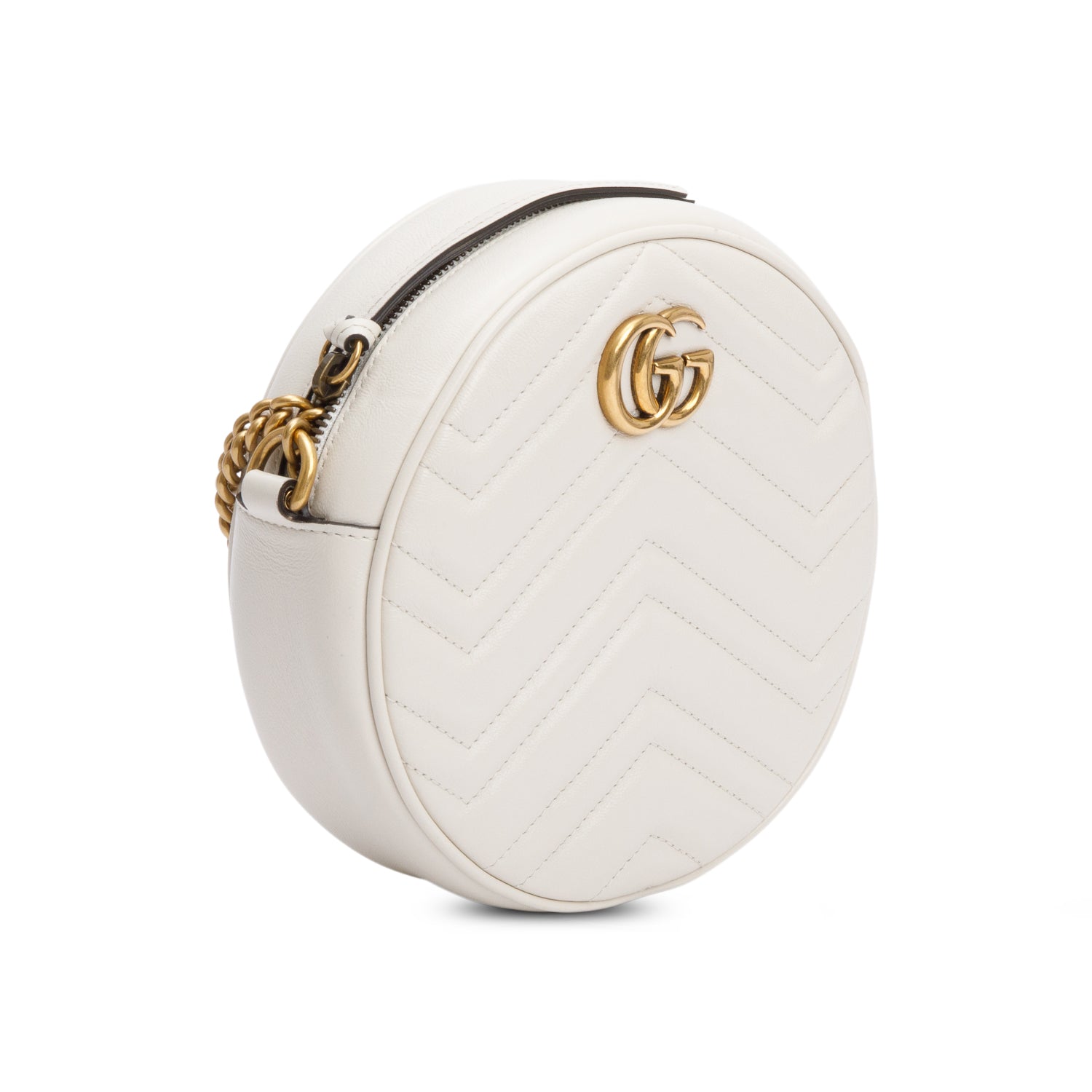 Gucci White GG Marmont Matelasse Leather Mini Round Shoulder Bag