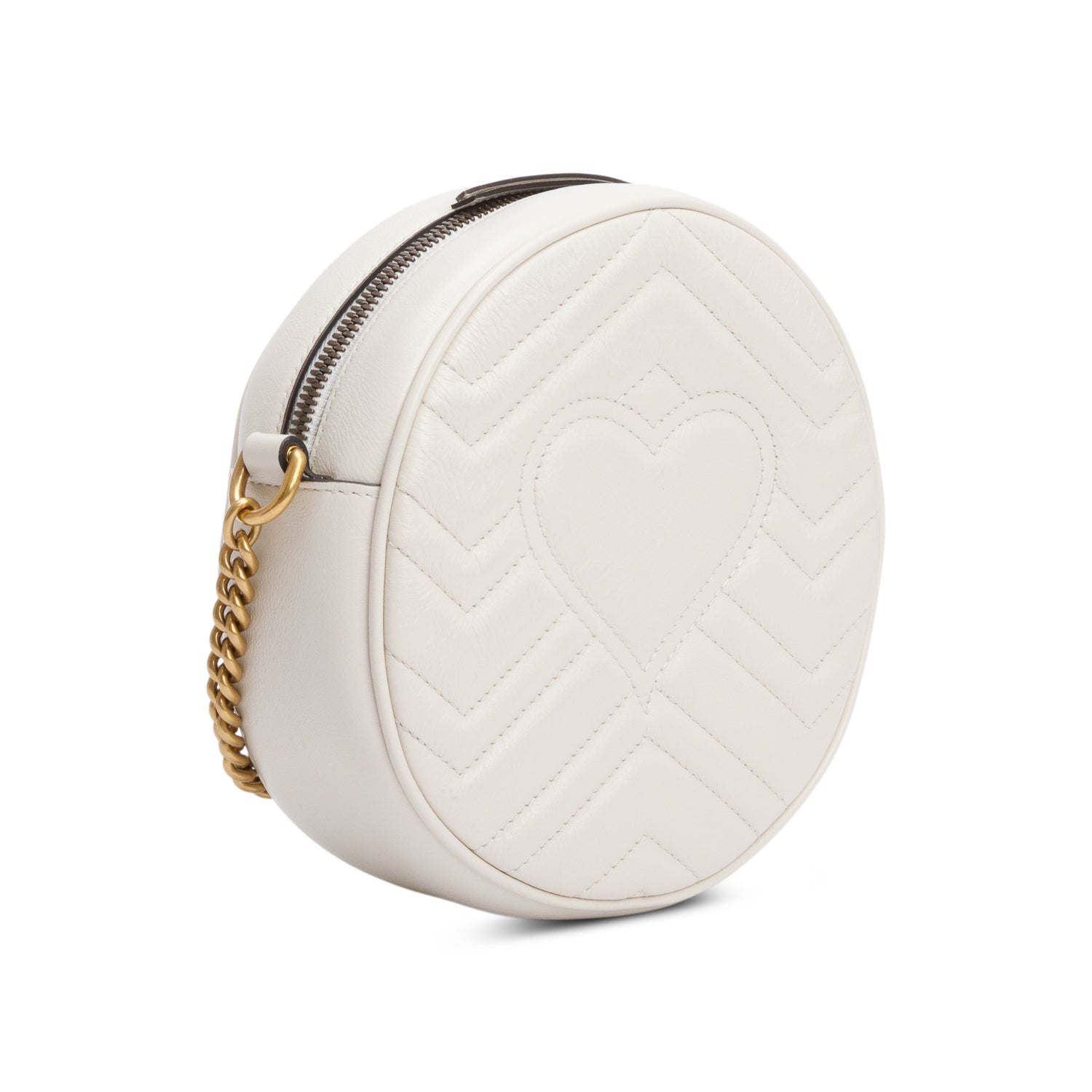 Gucci White GG Marmont Matelasse Leather Mini Round Shoulder Bag