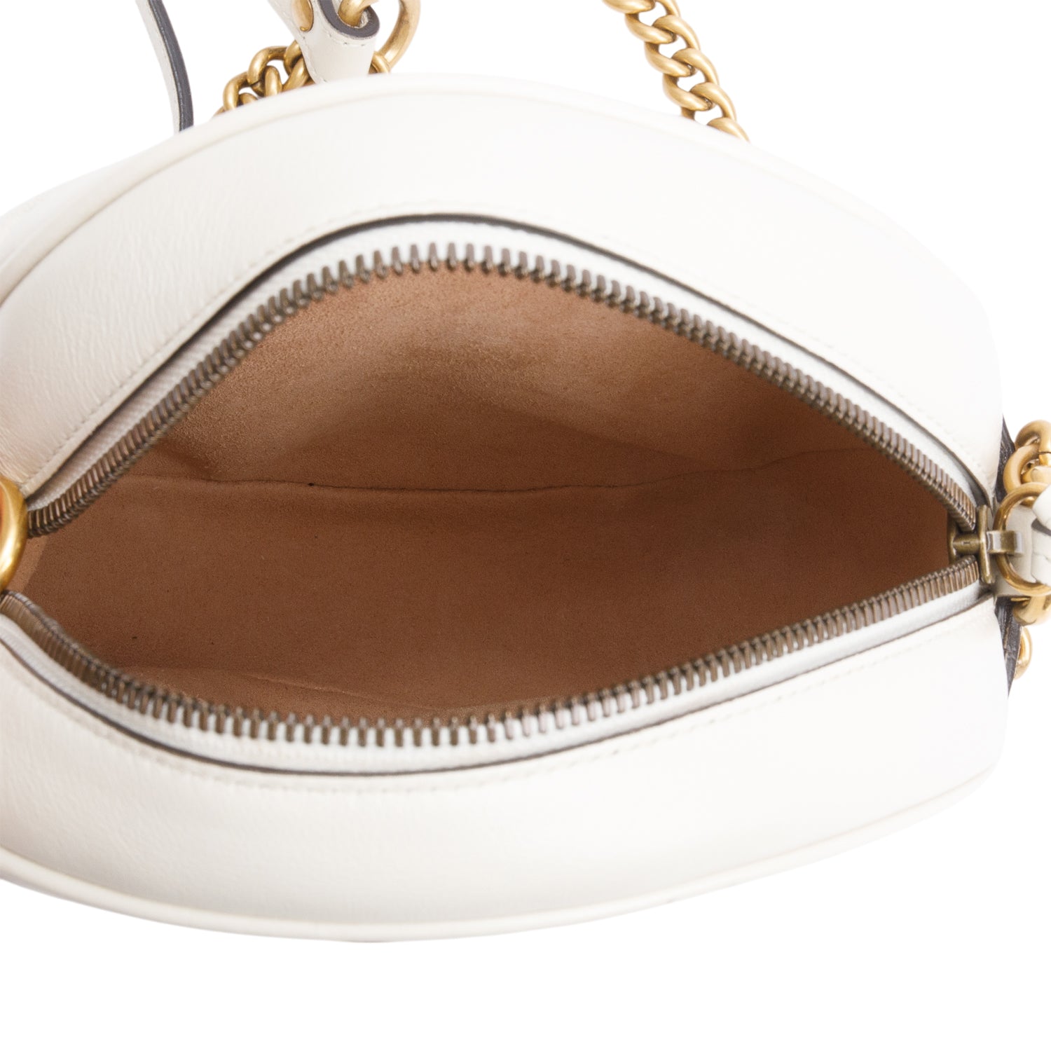 Gucci White GG Marmont Matelasse Leather Mini Round Shoulder Bag