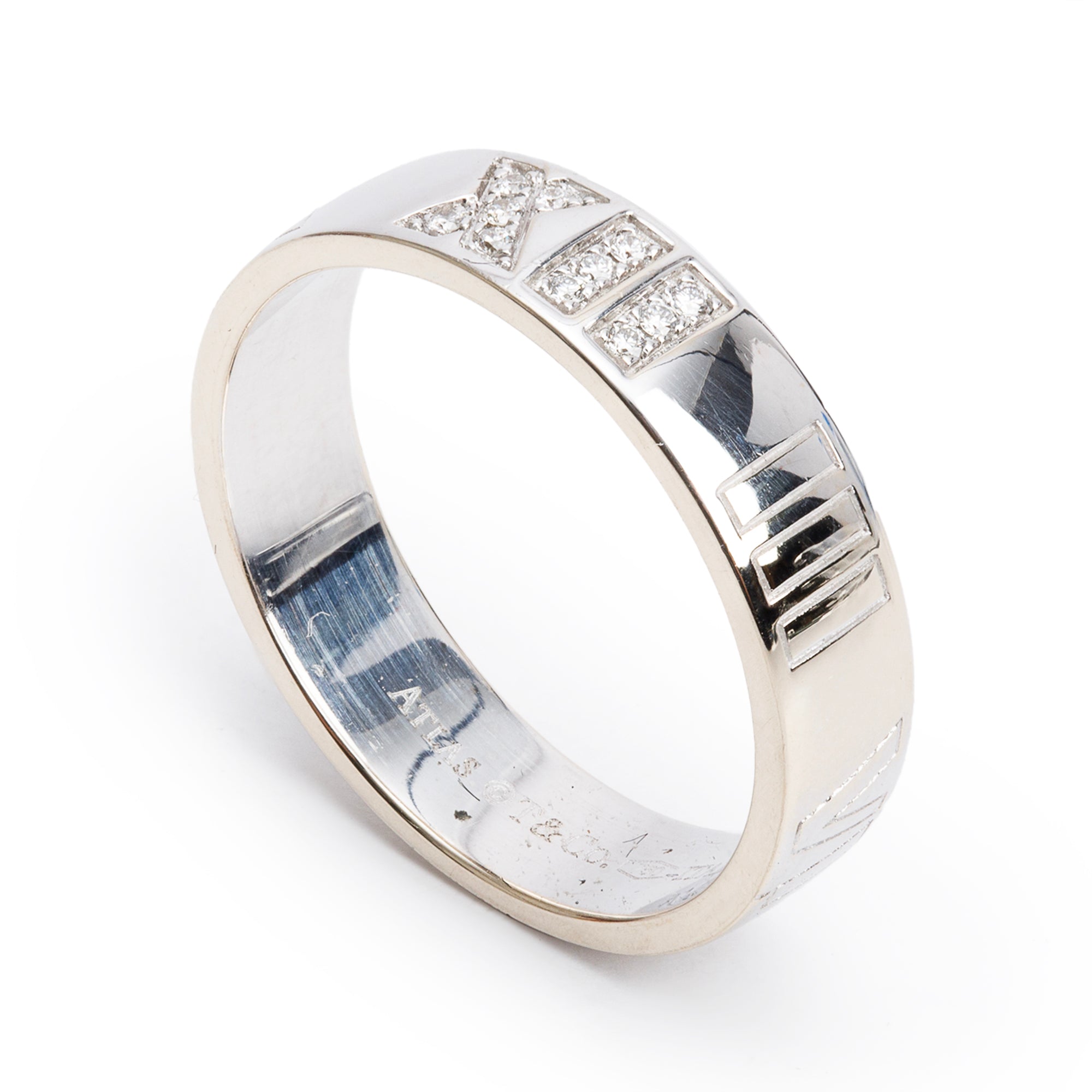 Tiffany & Co. 18k White Gold Diamond Atlas Band Ring, Size 8.5