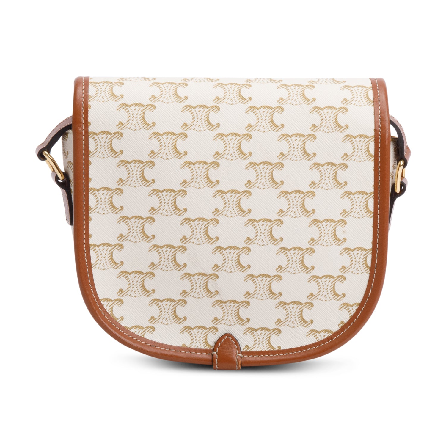 Celine 2021 White Triomphe Canvas and Calfskin Leather Medium Folco Crossbody Bag