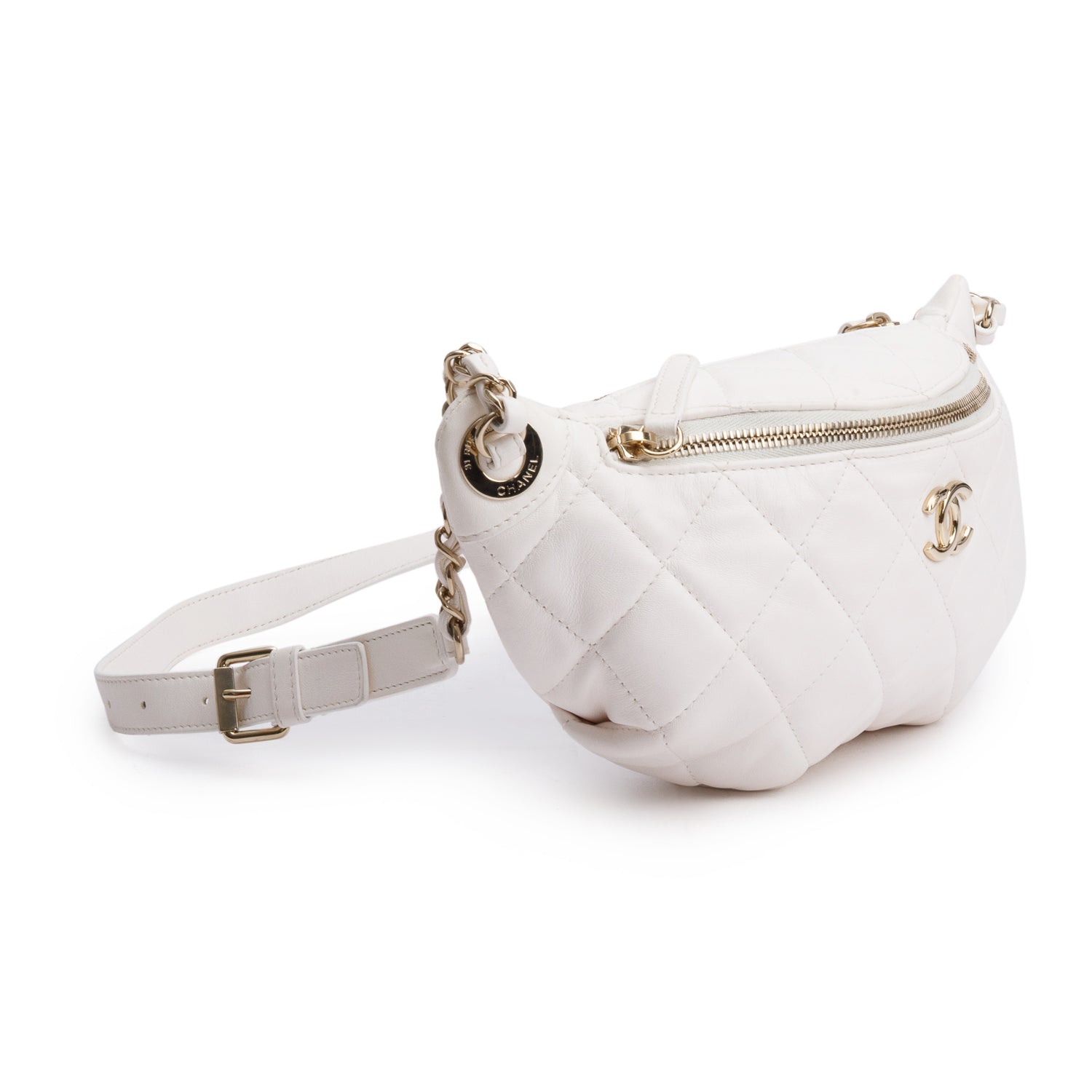 Chanel 2024 White Quilted Calfskin Leather Belt Bag