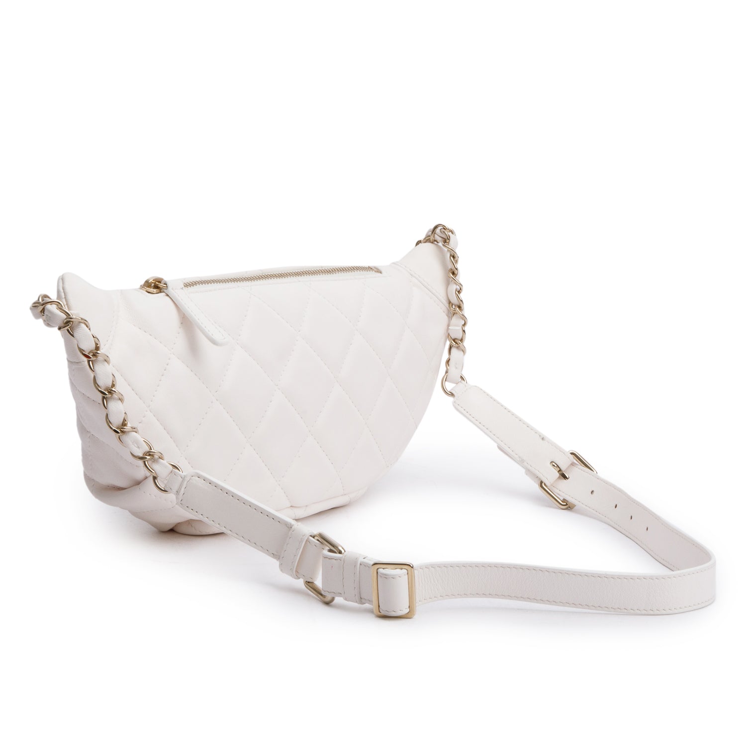 Chanel 2024 White Quilted Calfskin Leather Belt Bag