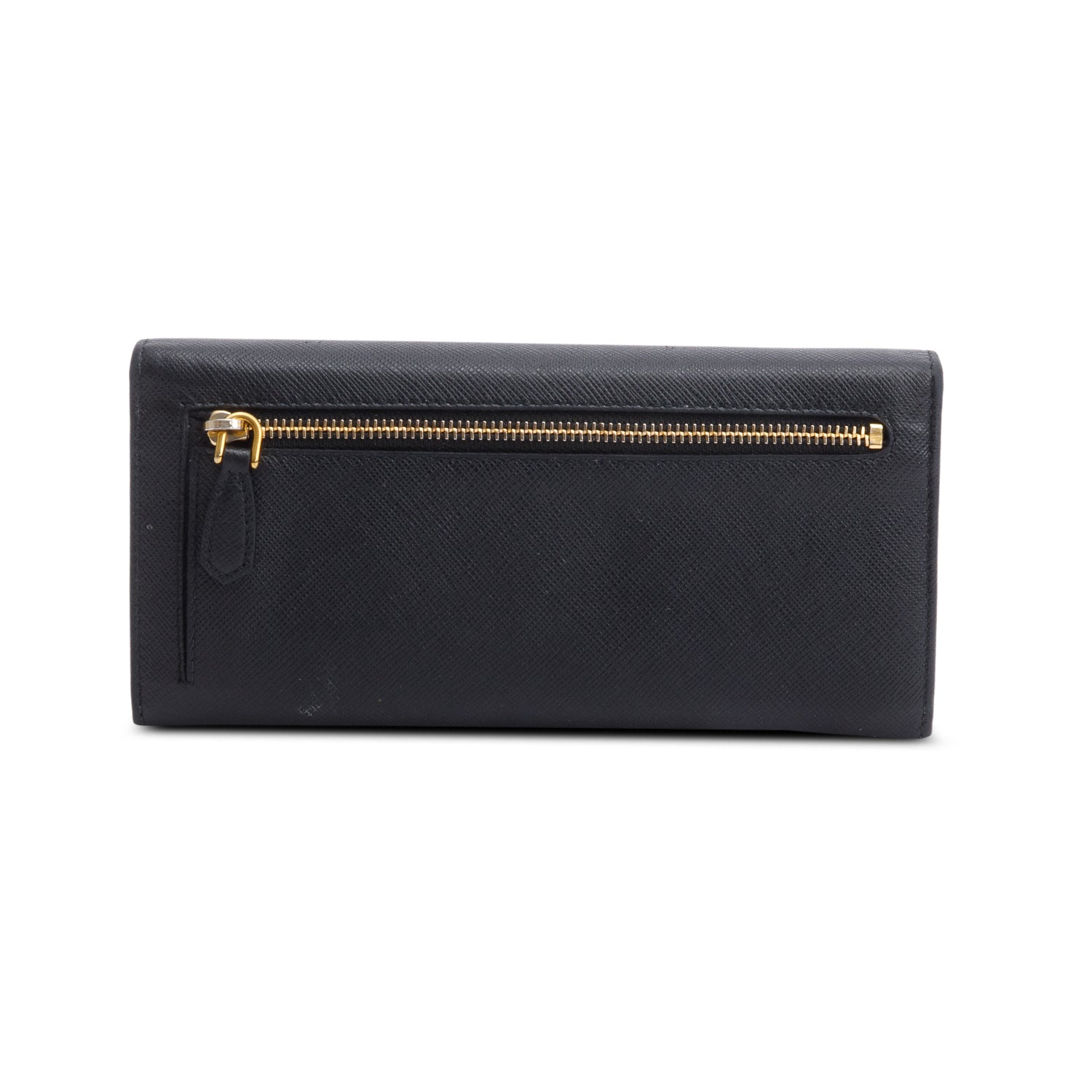 Prada Black Saffiano Metal Continental Wallet w/ Box & Authenticity Card