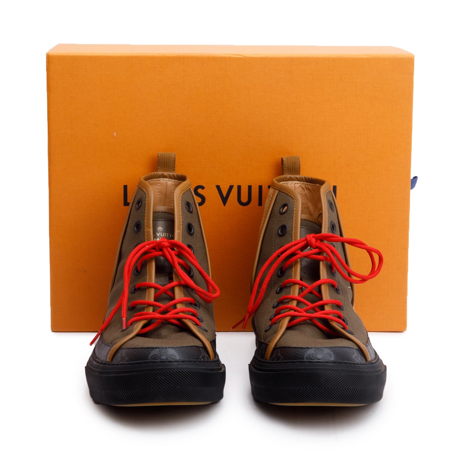 Louis Vuitton Bworn Suede/Fabric Monogram Eclipse Yellow Stone High-Top Sneakers, Size 9 w/ Box