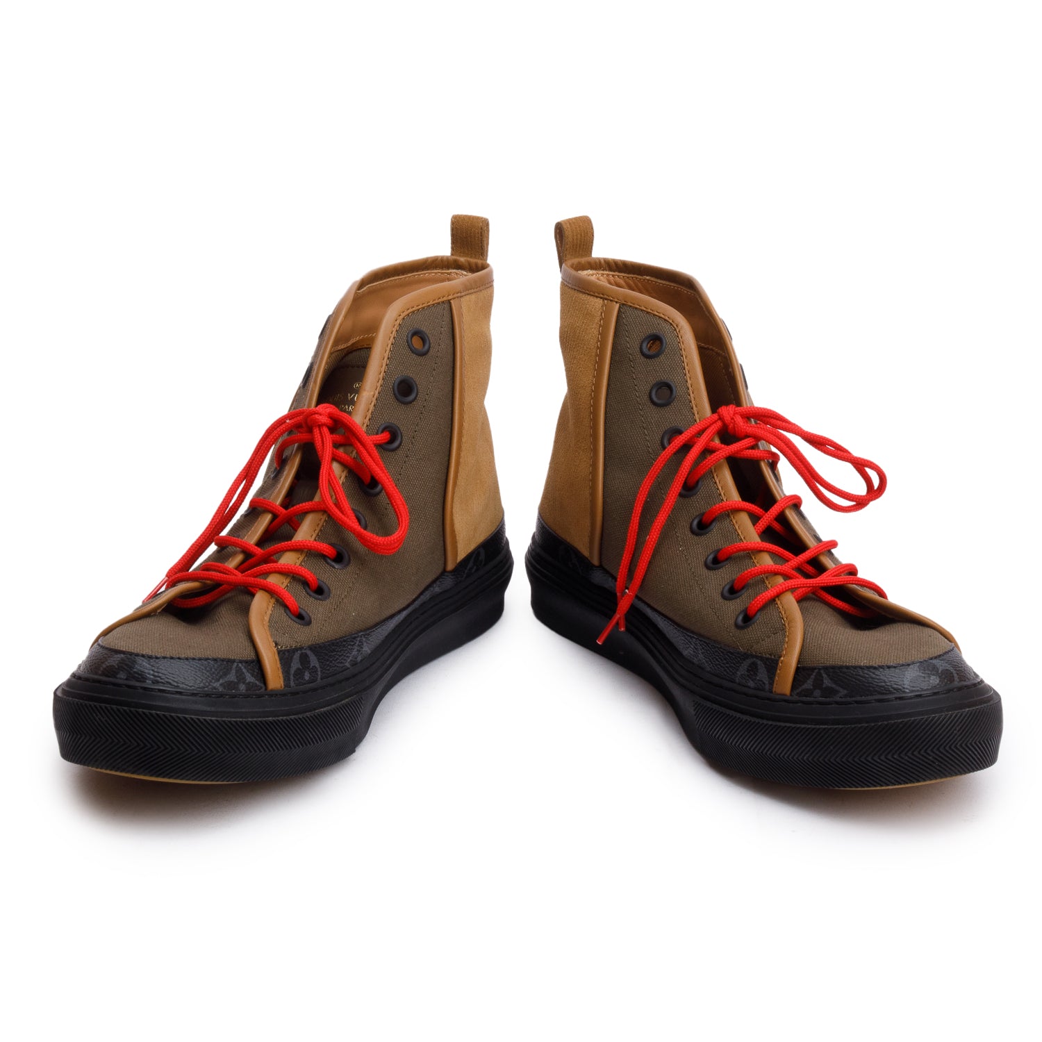 Louis Vuitton Bworn Suede/Fabric Monogram Eclipse Yellow Stone High-Top Sneakers, Size 9 w/ Box
