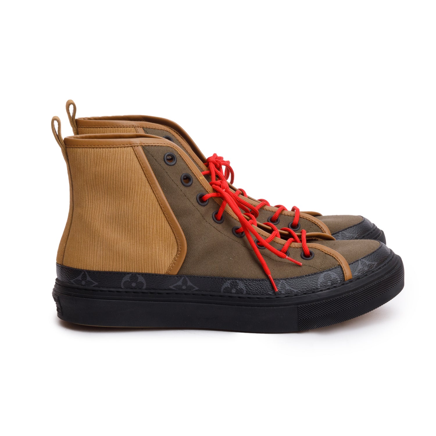 Louis Vuitton Bworn Suede/Fabric Monogram Eclipse Yellow Stone High-Top Sneakers, Size 9 w/ Box