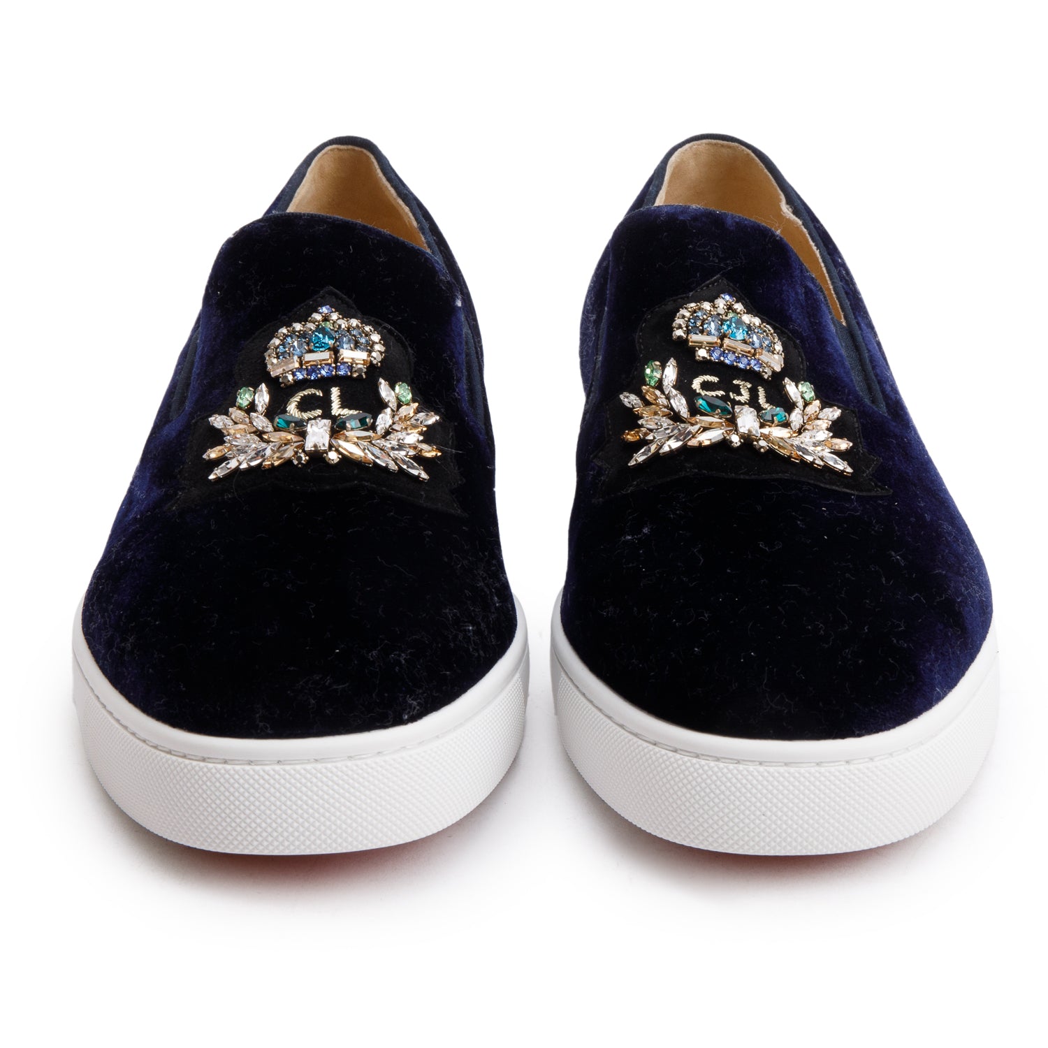 Christian Louboutin Blue Velvet CJL Logo Boat Slide Sneakers, Size 42 w/ Box