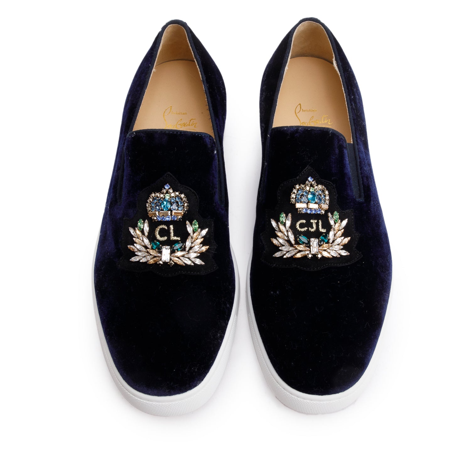Christian Louboutin Blue Velvet CJL Logo Boat Slide Sneakers, Size 42 w/ Box