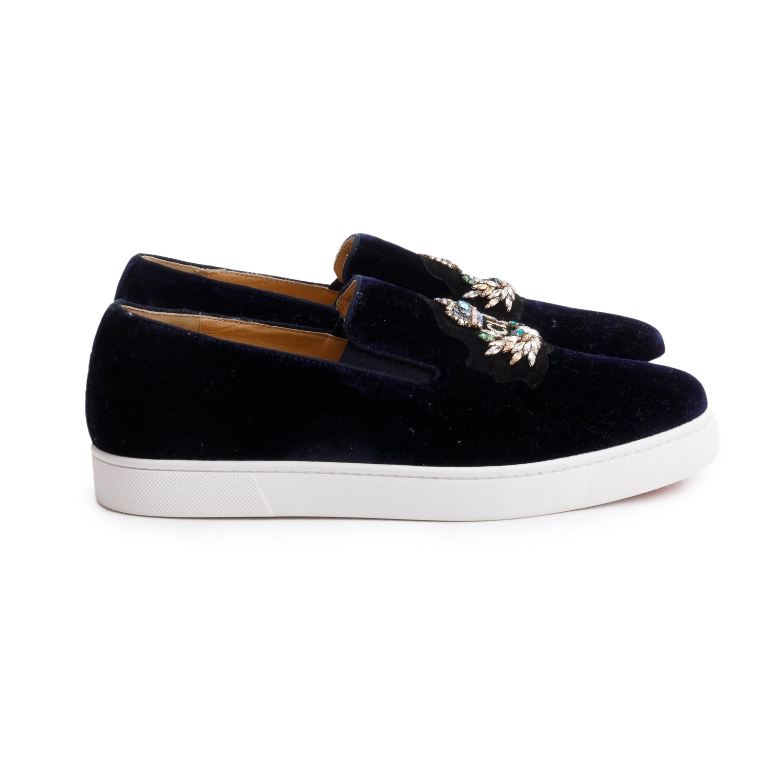 Christian Louboutin Blue Velvet CJL Logo Boat Slide Sneakers, Size 42 w/ Box