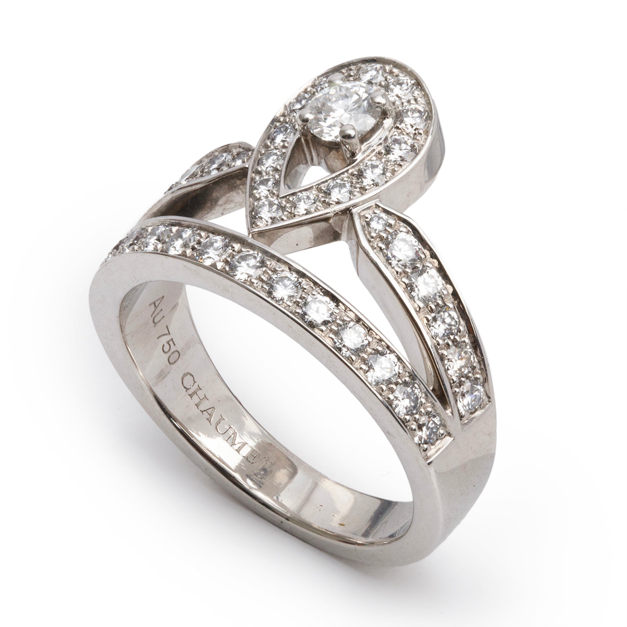 Chaumet 18k White Gold Diamond Josephine Aigrette Ring, Size 6.75 w/ Box