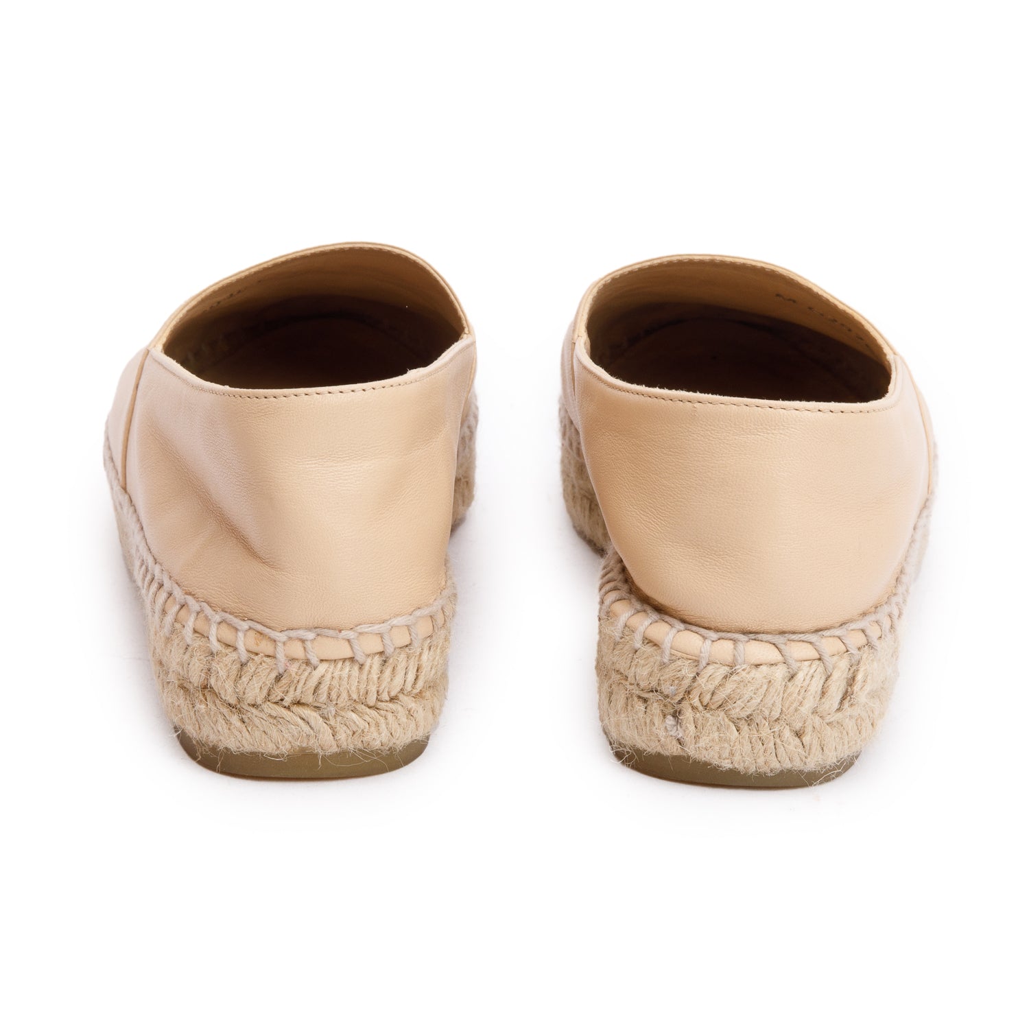 Chanel Neutral & Black Leather CC Logo Espadrilles, Size 35 w/ Box