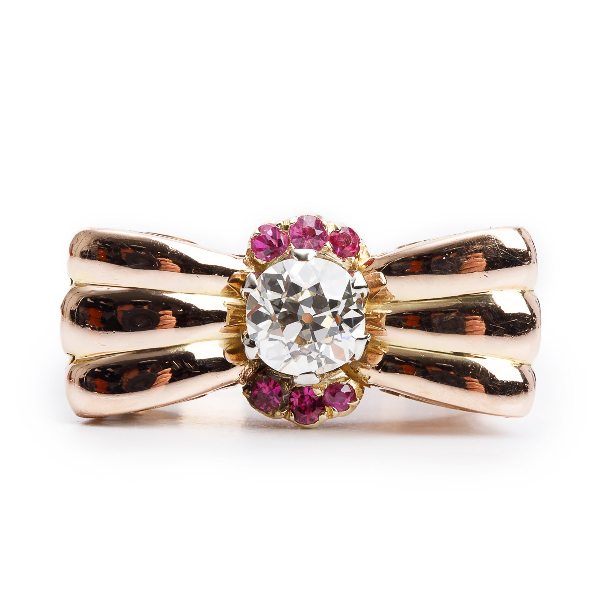 14k Rose Gold Ruby and Diamond Ring, Size 6.5