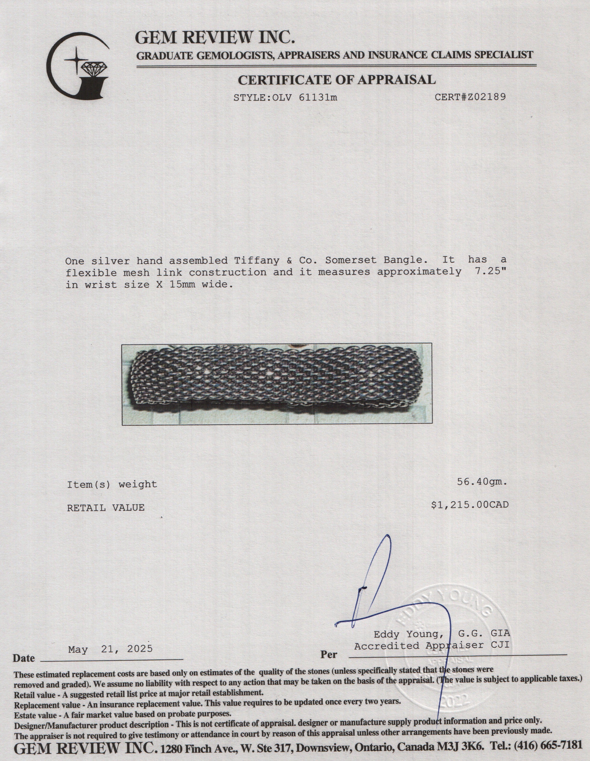 Tiffany & Co. Sterling Silver Somerset Bangle