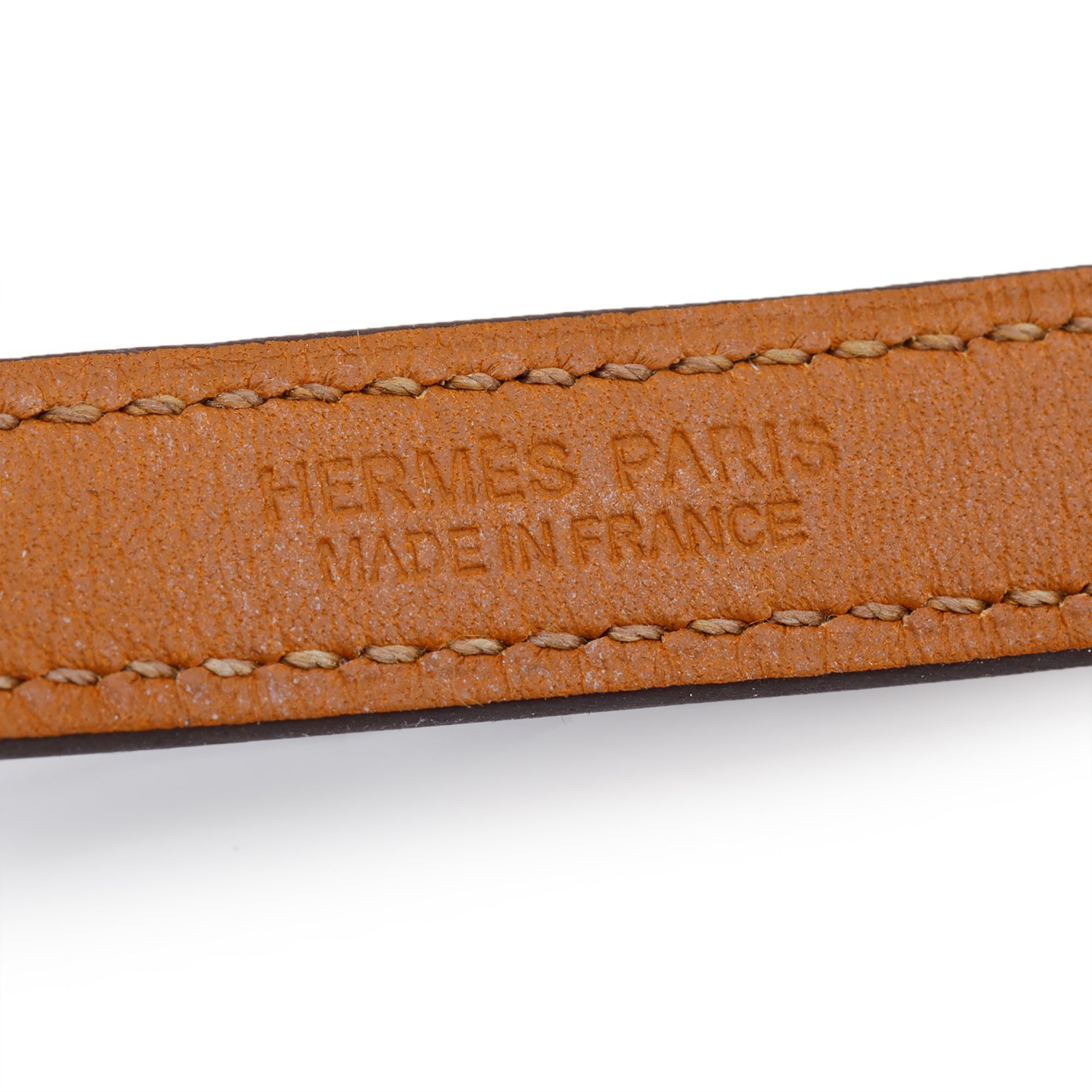 Hermes Palladium Plated Rivale Double Tour Etoupe Leather Bracelet, Size S