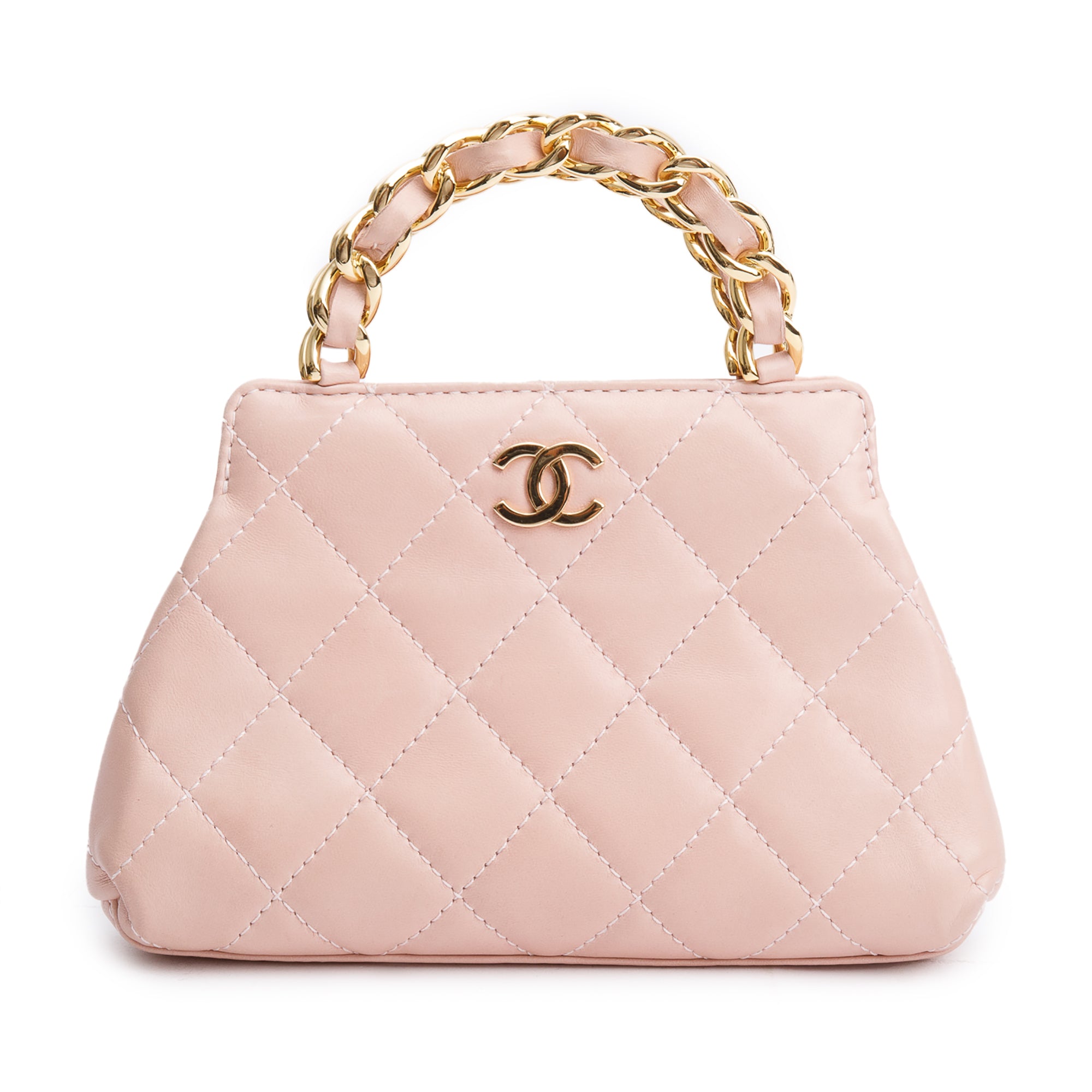 Chanel Pink Quilted Lambskin Leather Mini Evening Top Handle Bag