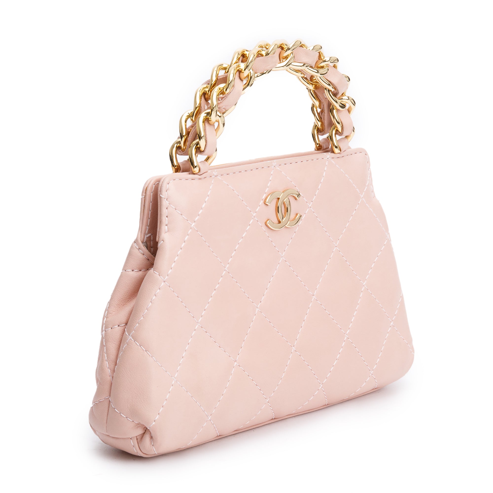 Chanel Pink Quilted Lambskin Leather Mini Evening Top Handle Bag