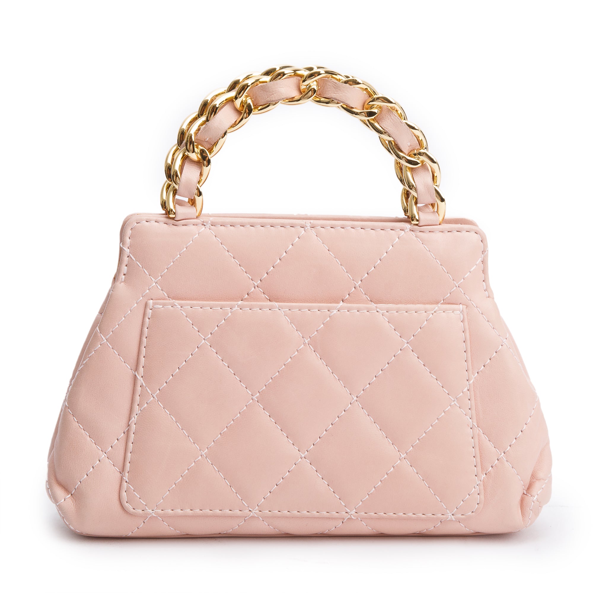 Chanel Pink Quilted Lambskin Leather Mini Evening Top Handle Bag