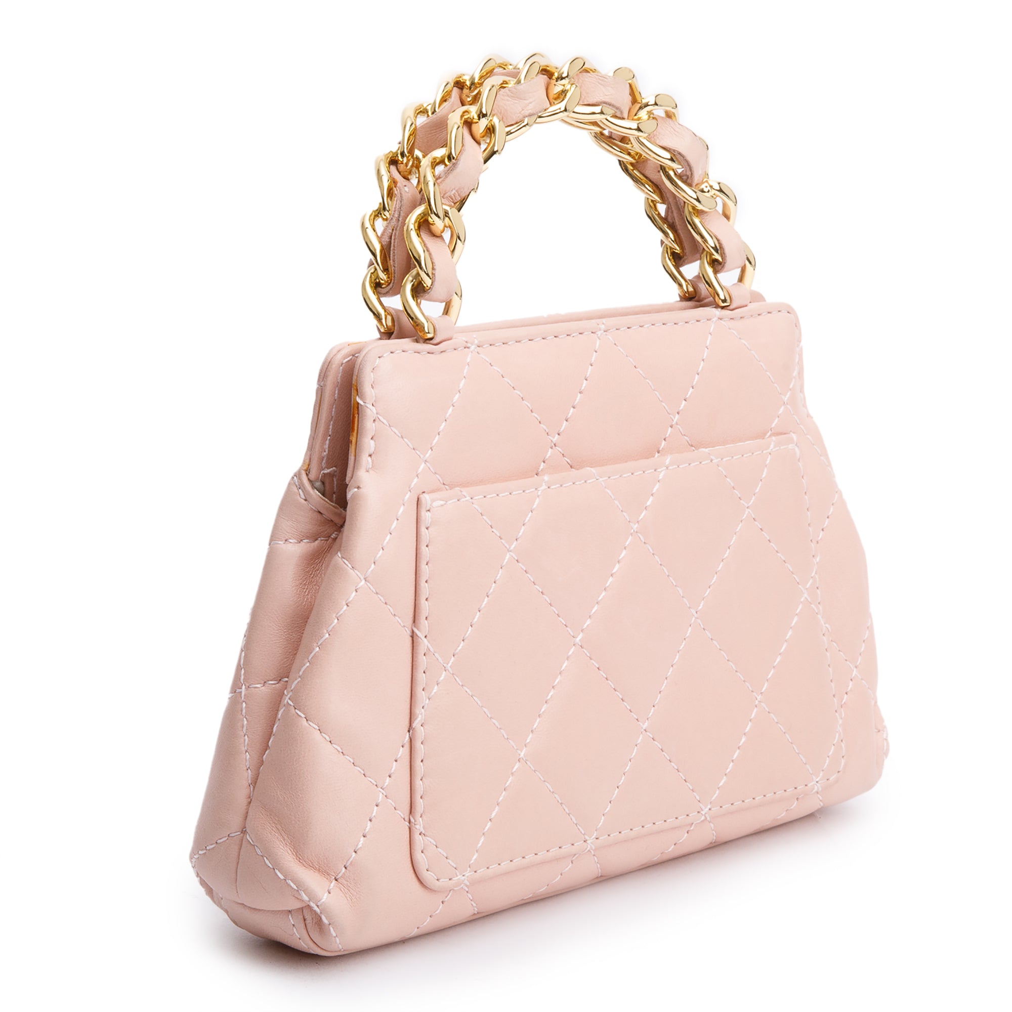 Chanel Pink Quilted Lambskin Leather Mini Evening Top Handle Bag
