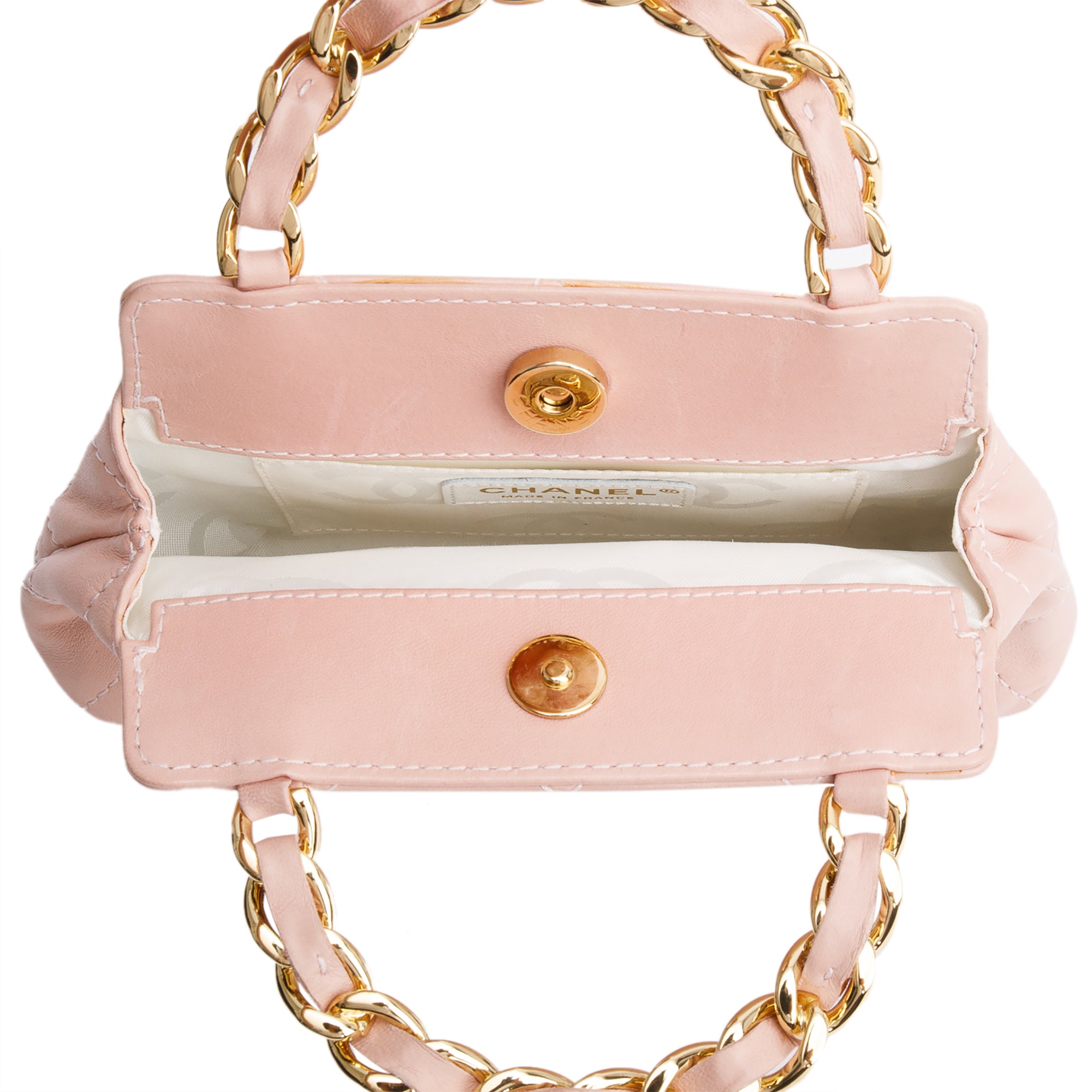 Chanel Pink Quilted Lambskin Leather Mini Evening Top Handle Bag