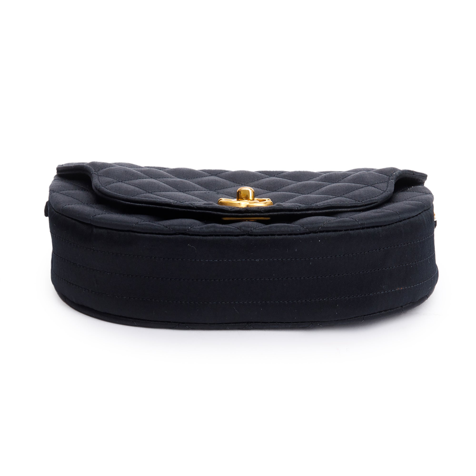 Chanel Vintage Black Quilted Satin Half Moon Flap Bag w/ Box