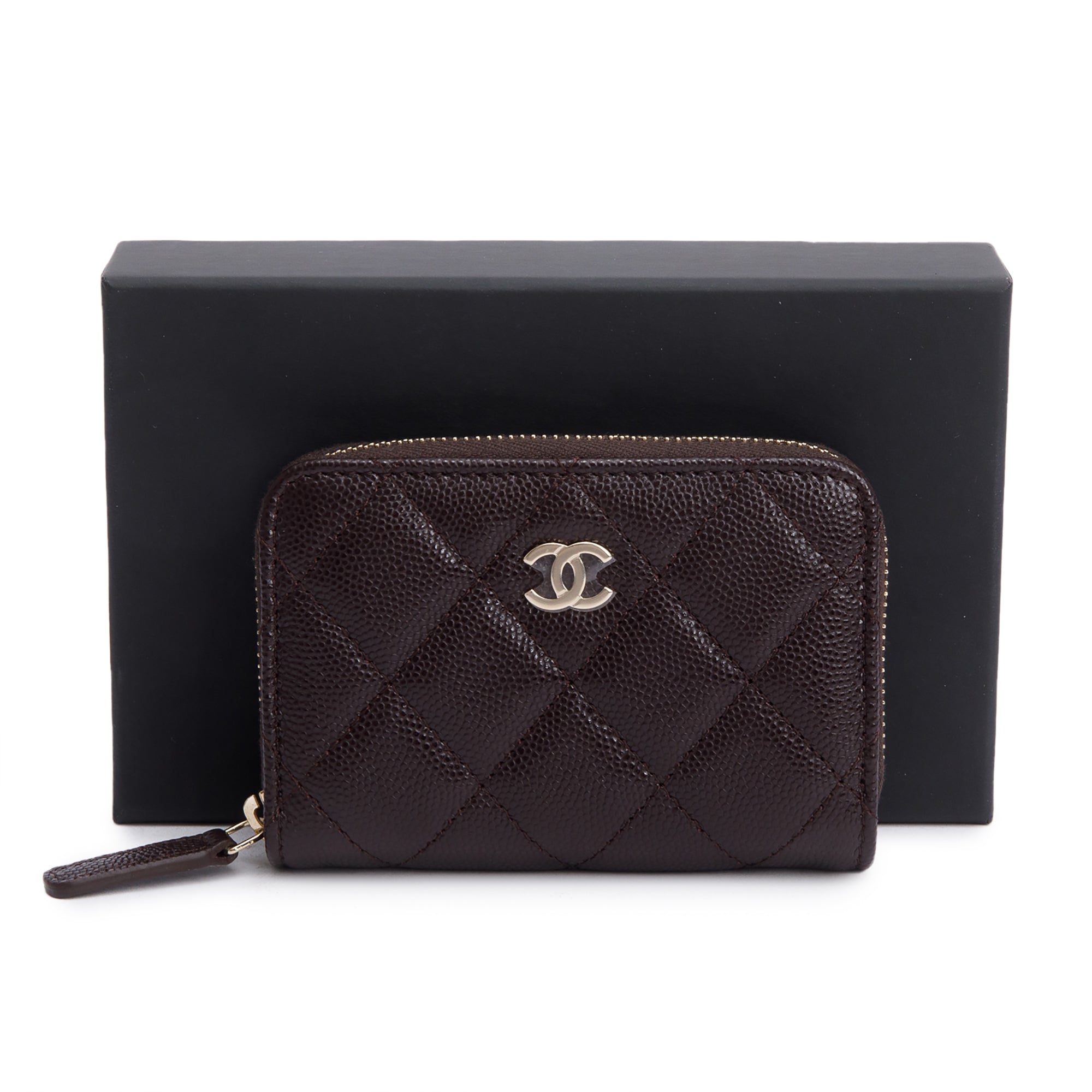 Chanel Brown Caviar Leather Classic Zipped Coin Purse w/ Box