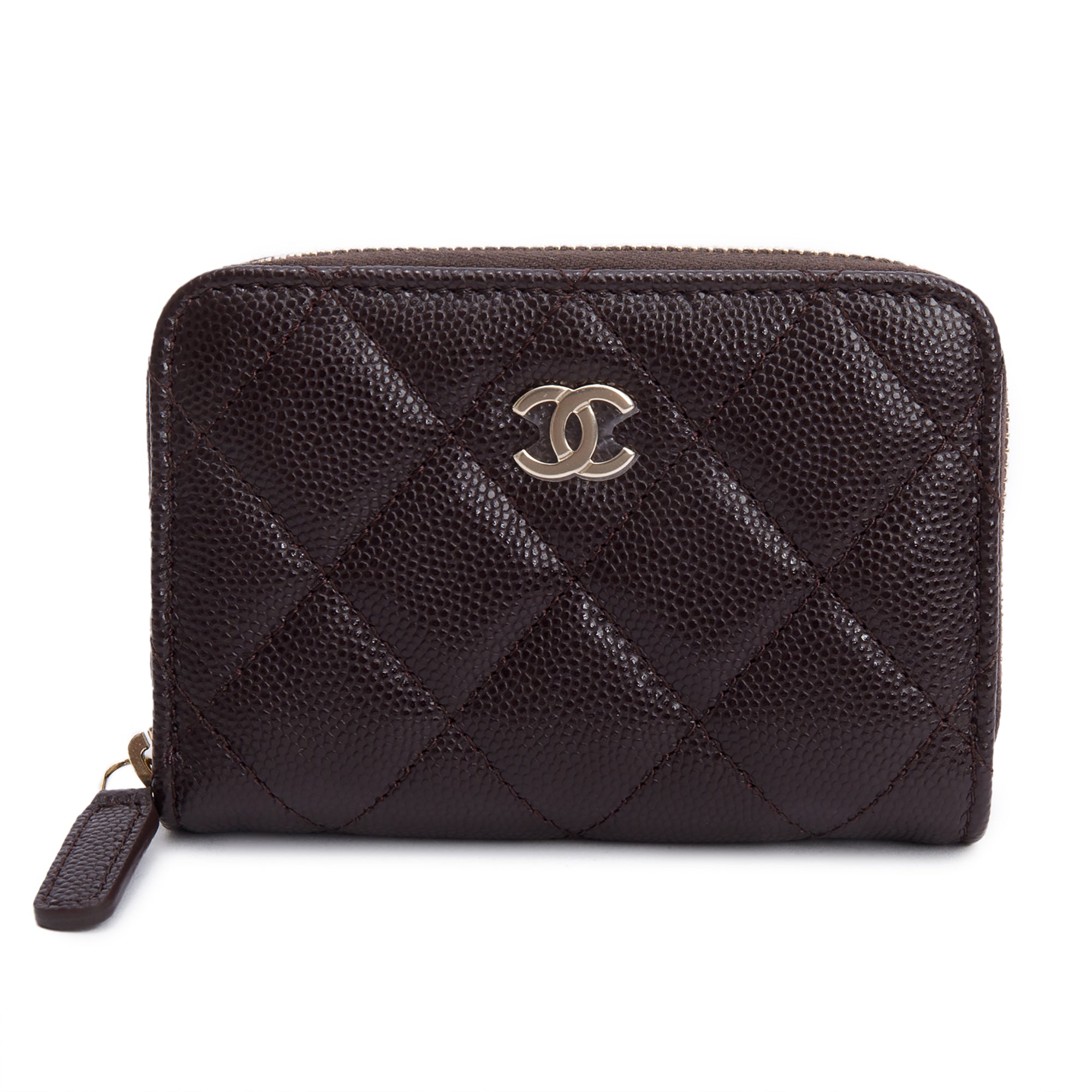 Chanel Brown Caviar Leather Classic Zipped Coin Purse w/ Box
