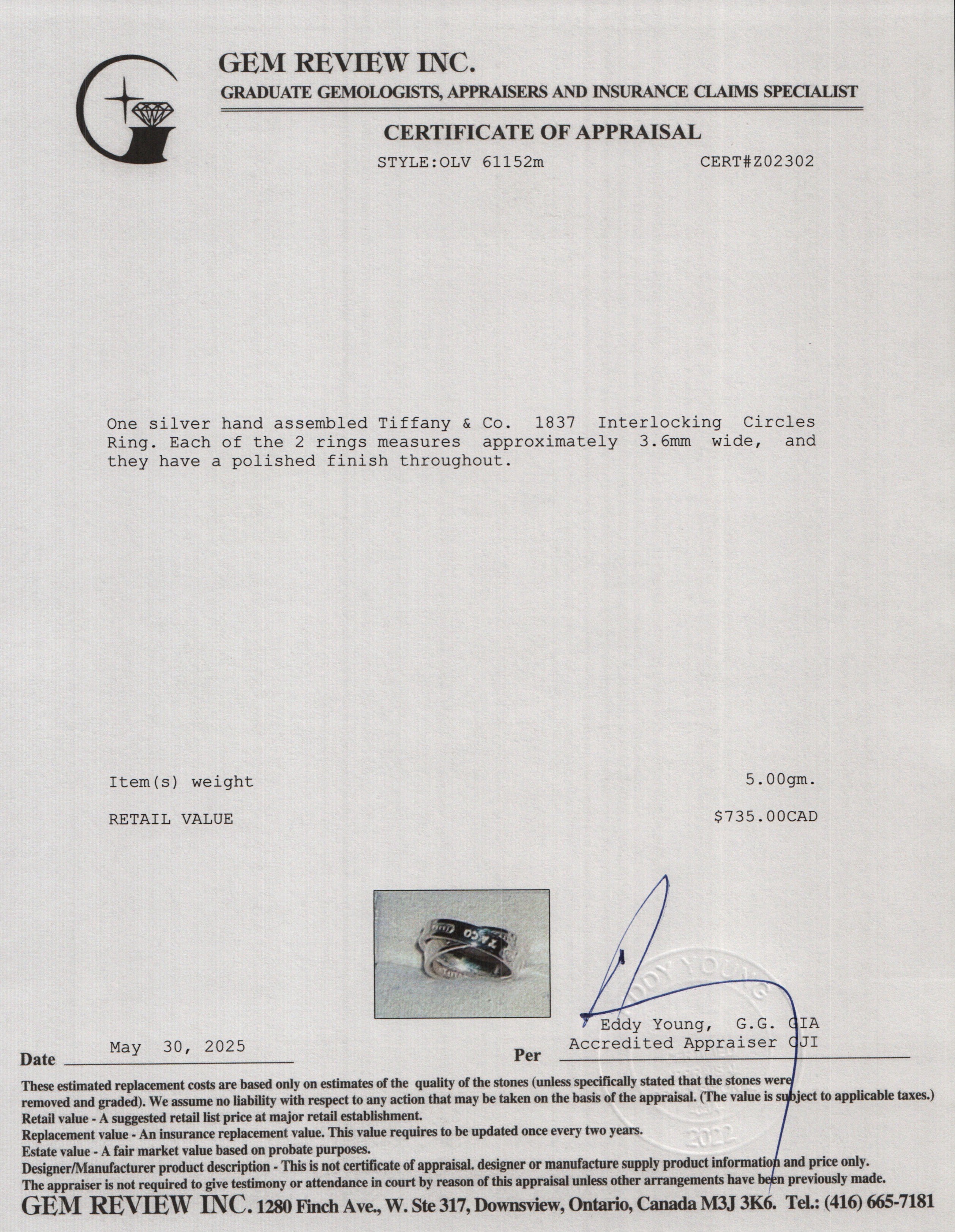 Tiffany & Co. Sterling Silver 1837 Interlocking Circles Ring, Size 7