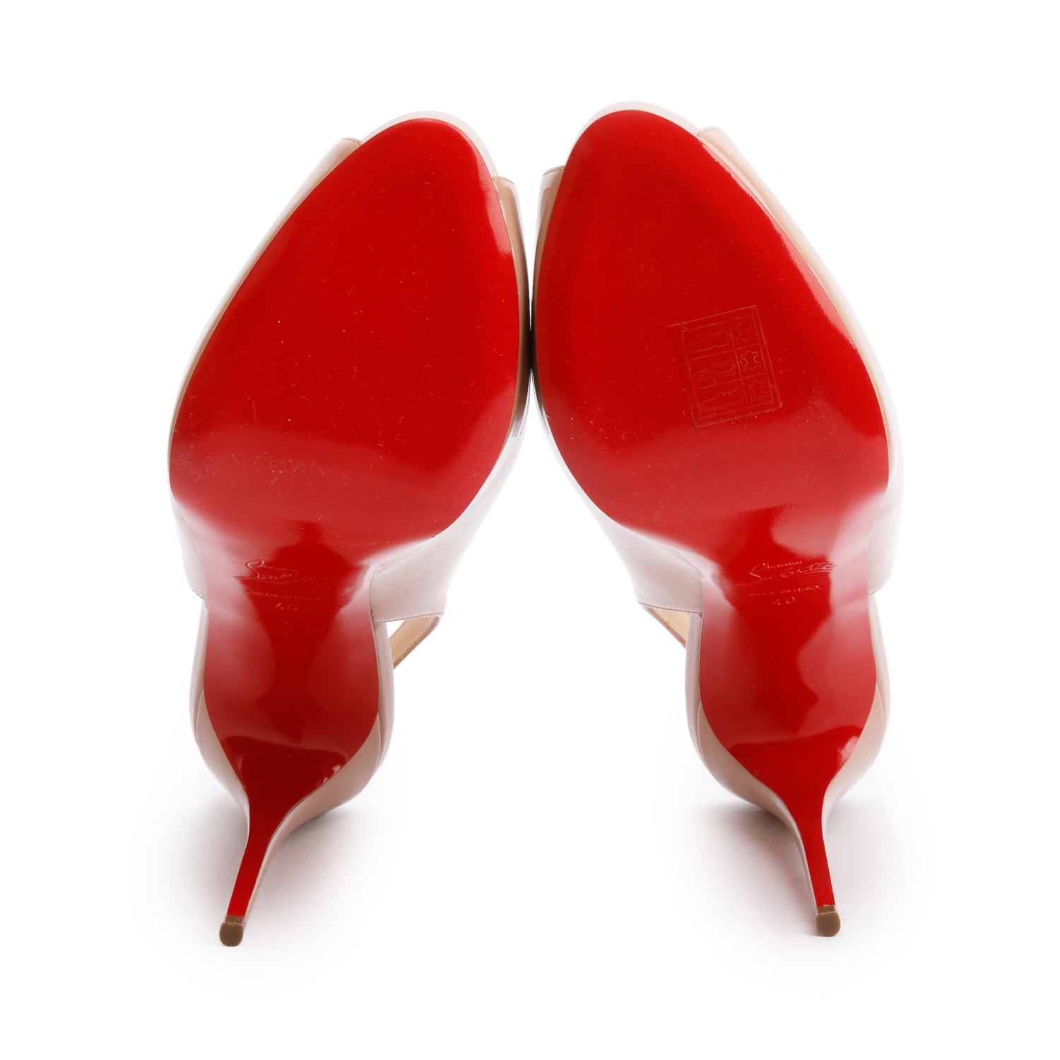Christian Louboutin Beige Patent Leather Georgette Slingback Pumps, Size 39 w/ Box