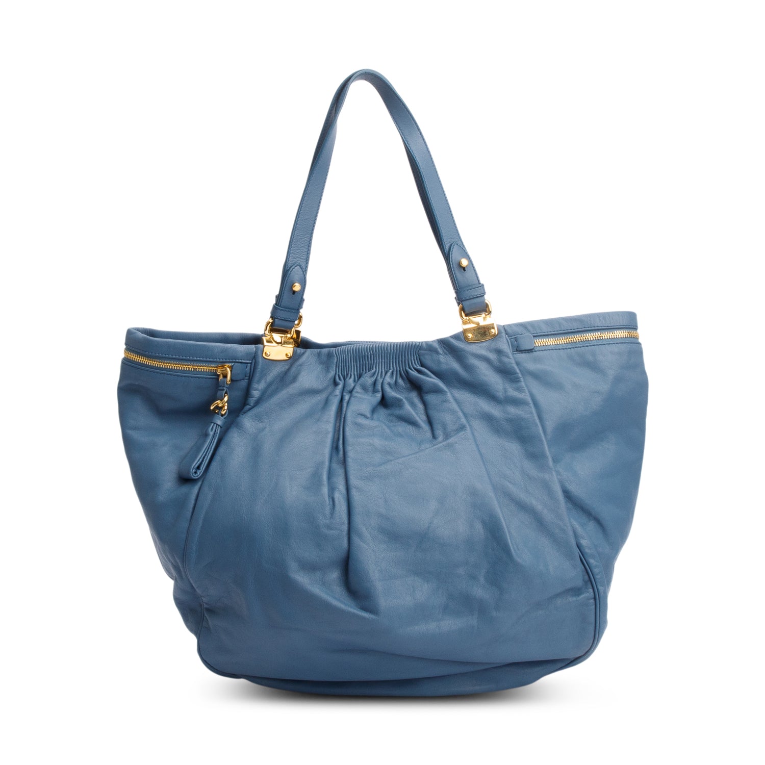Miu Miu Blue Nappa Leather Side Pocket Shoulder Bag