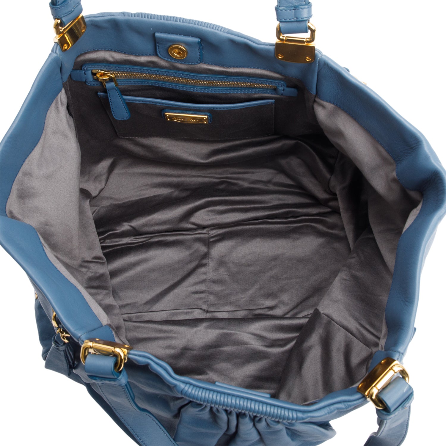 Miu Miu Blue Nappa Leather Side Pocket Shoulder Bag