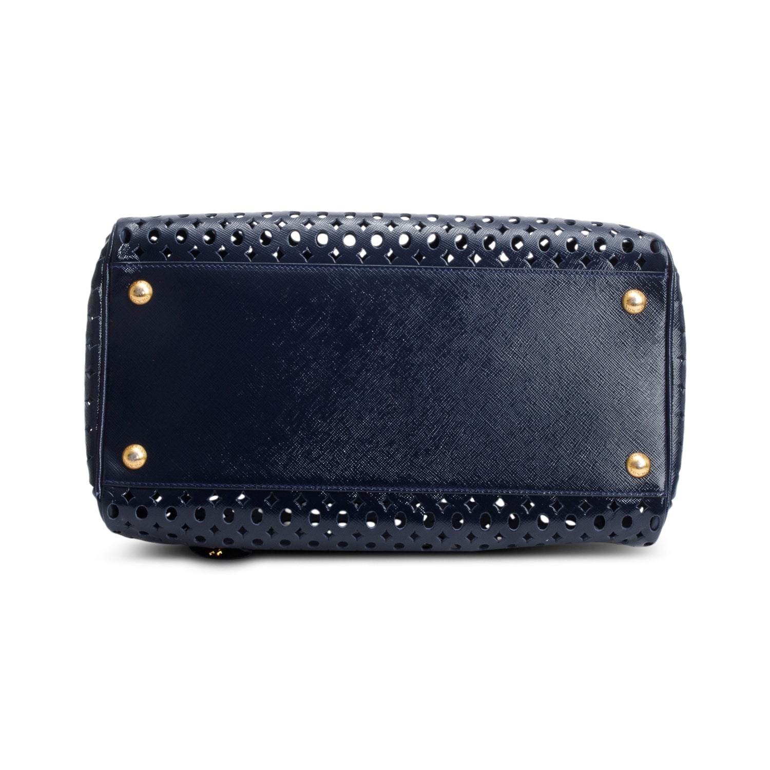 Prada Blue Saffiano Vernice Leather Fori Bauletto w/ Strap