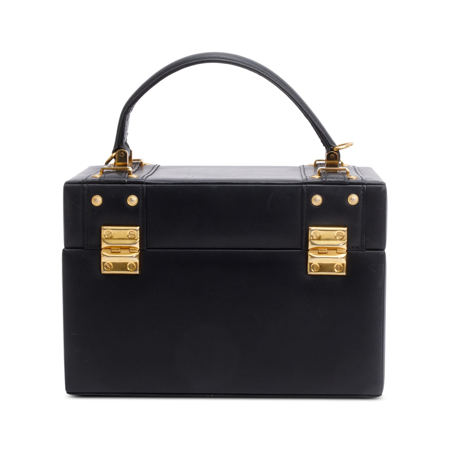 Versace Black Calfskin Leather Sunburst Vanity Train Case w/ Strap