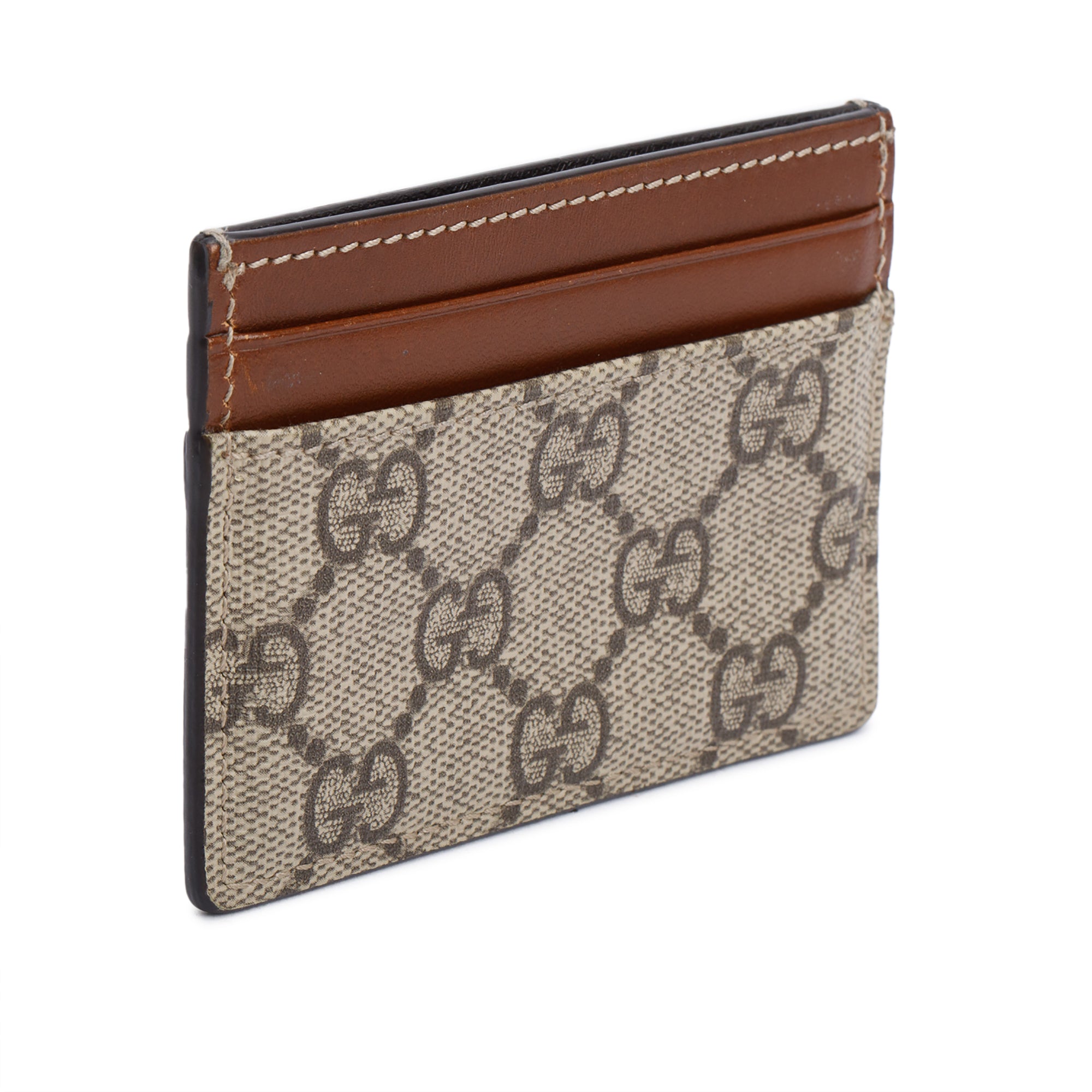Gucci Brown Calfskin Leather GG Supreme Ophidia Card Holder w/ Box
