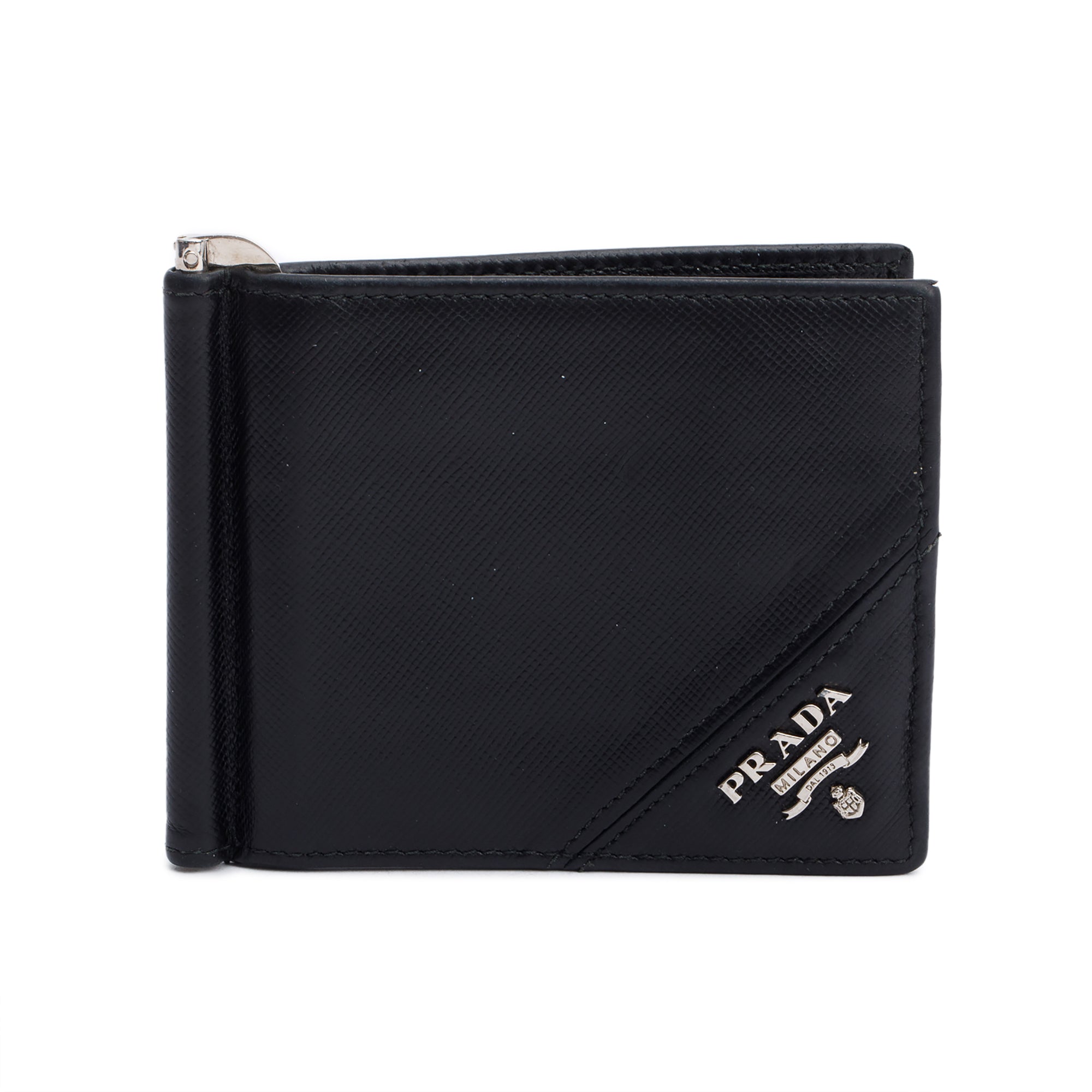 Prada Black Saffiano Metal Money Clip Bifold Wallet