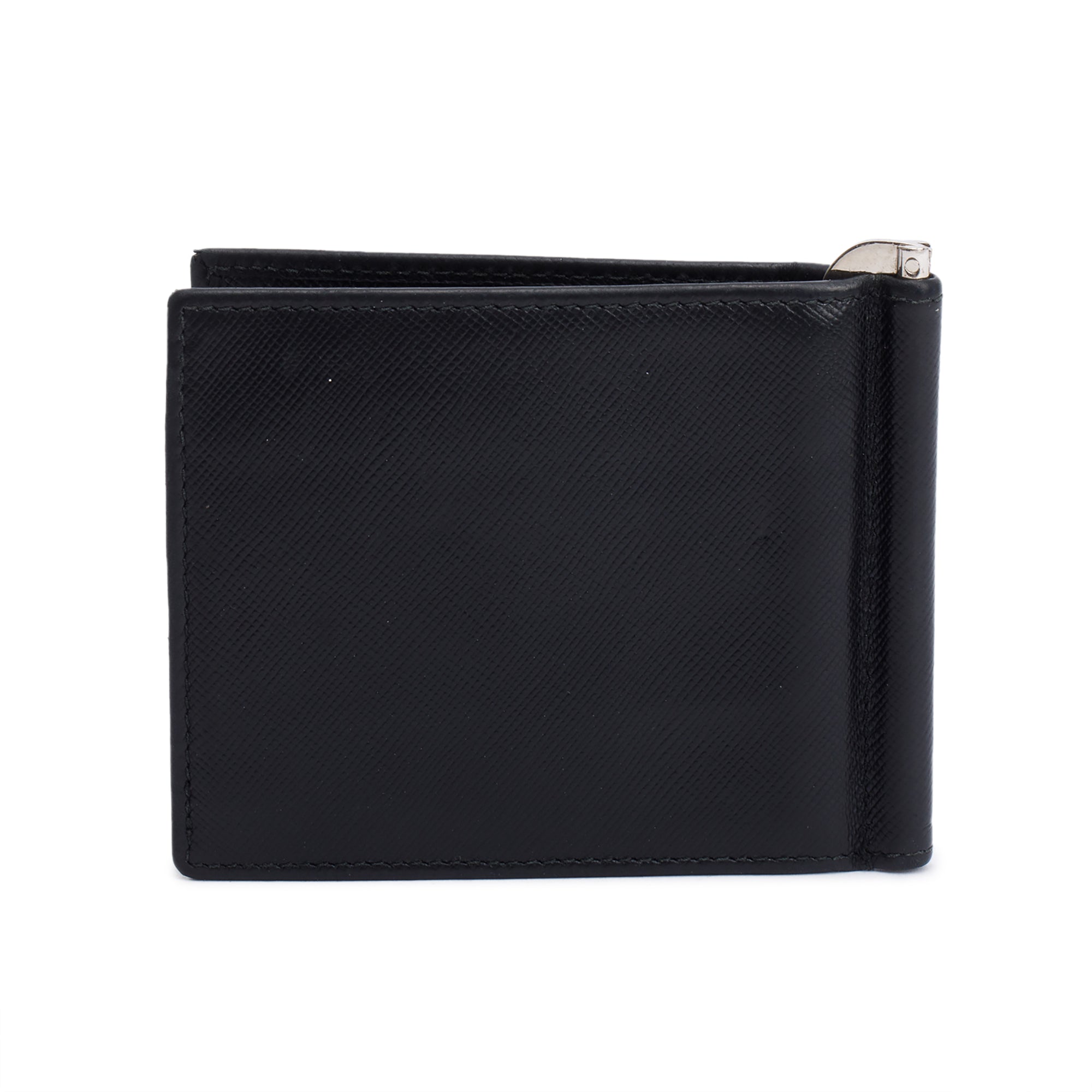 Prada Black Saffiano Metal Money Clip Bifold Wallet