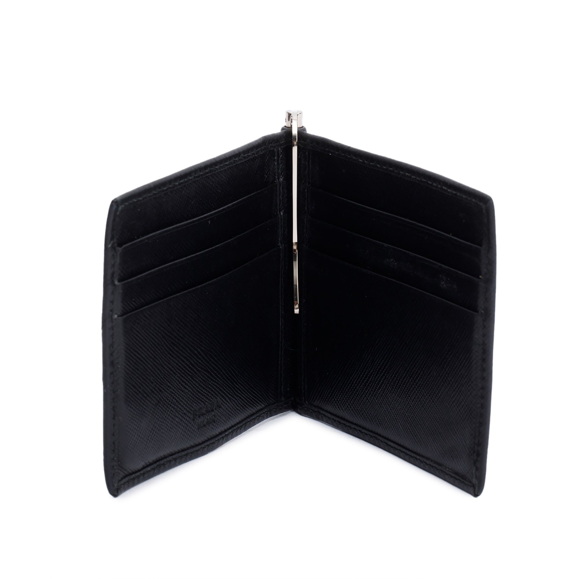 Prada Black Saffiano Metal Money Clip Bifold Wallet