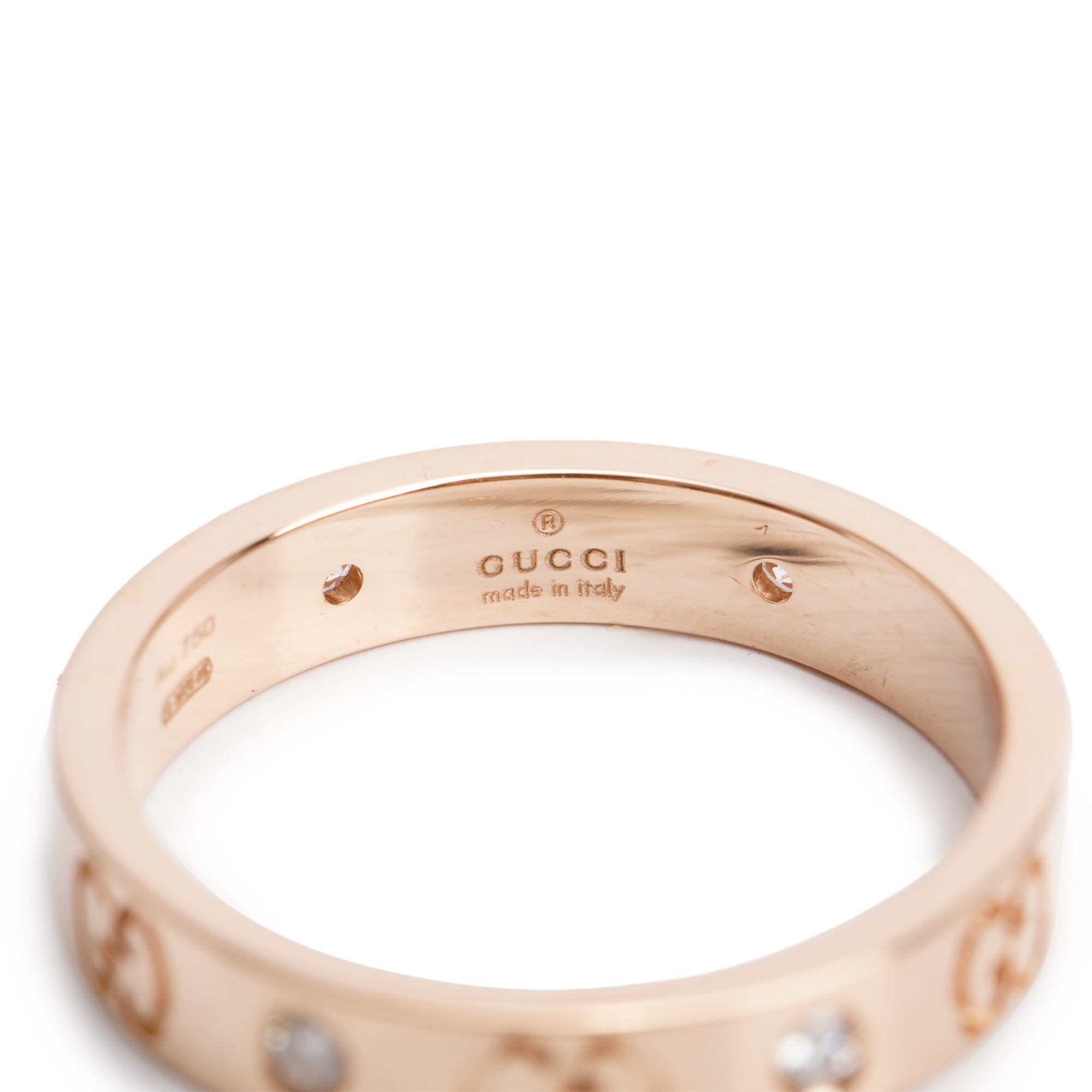 Gucci 18k Rose Gold Diamond Icon Band Ring, Size 18 8.25 w/ Box