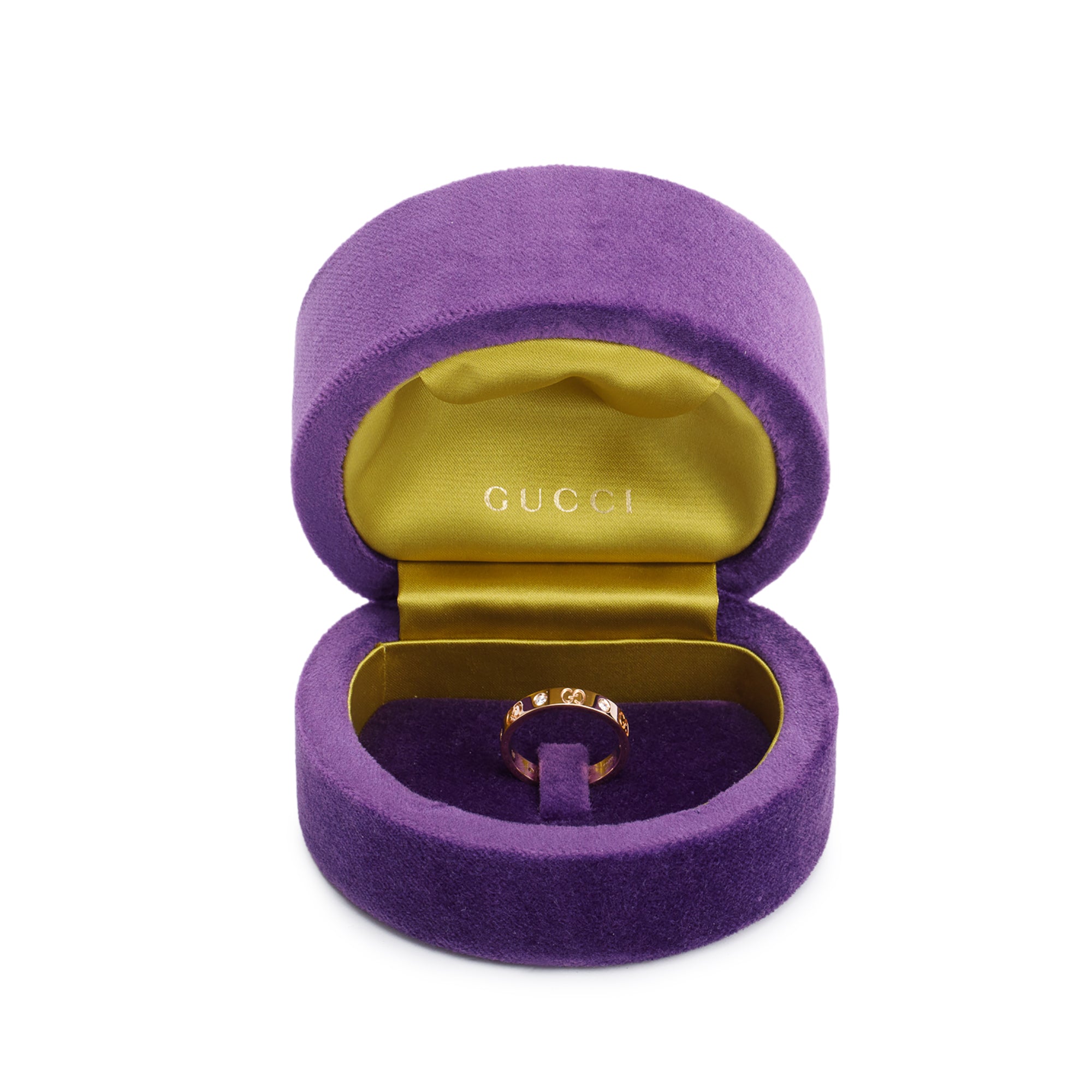 Gucci 18k Rose Gold Diamond Icon Band Ring, Size 18 8.25 w/ Box