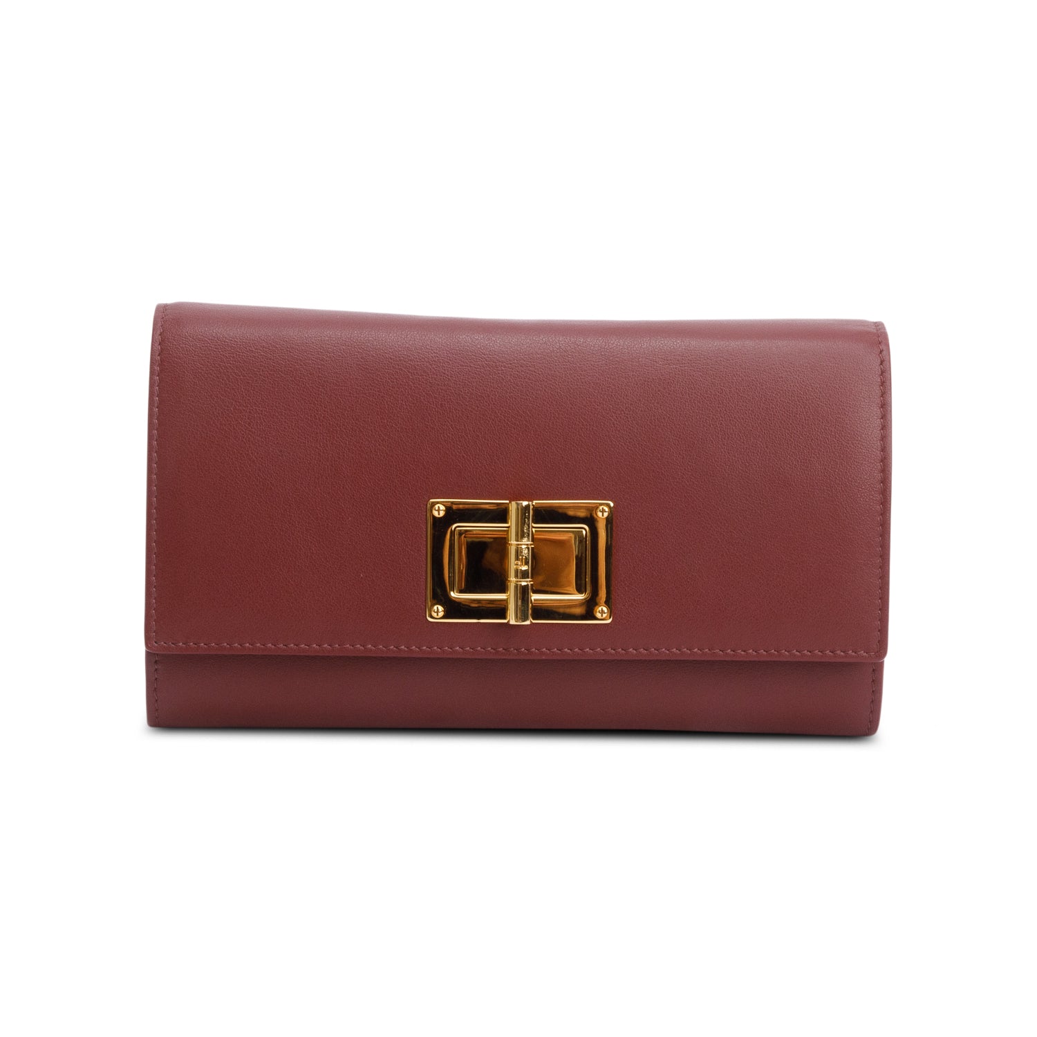 Tom Ford Burgundy Leather Turn Lock Natalia Clutch Crossbody Bag