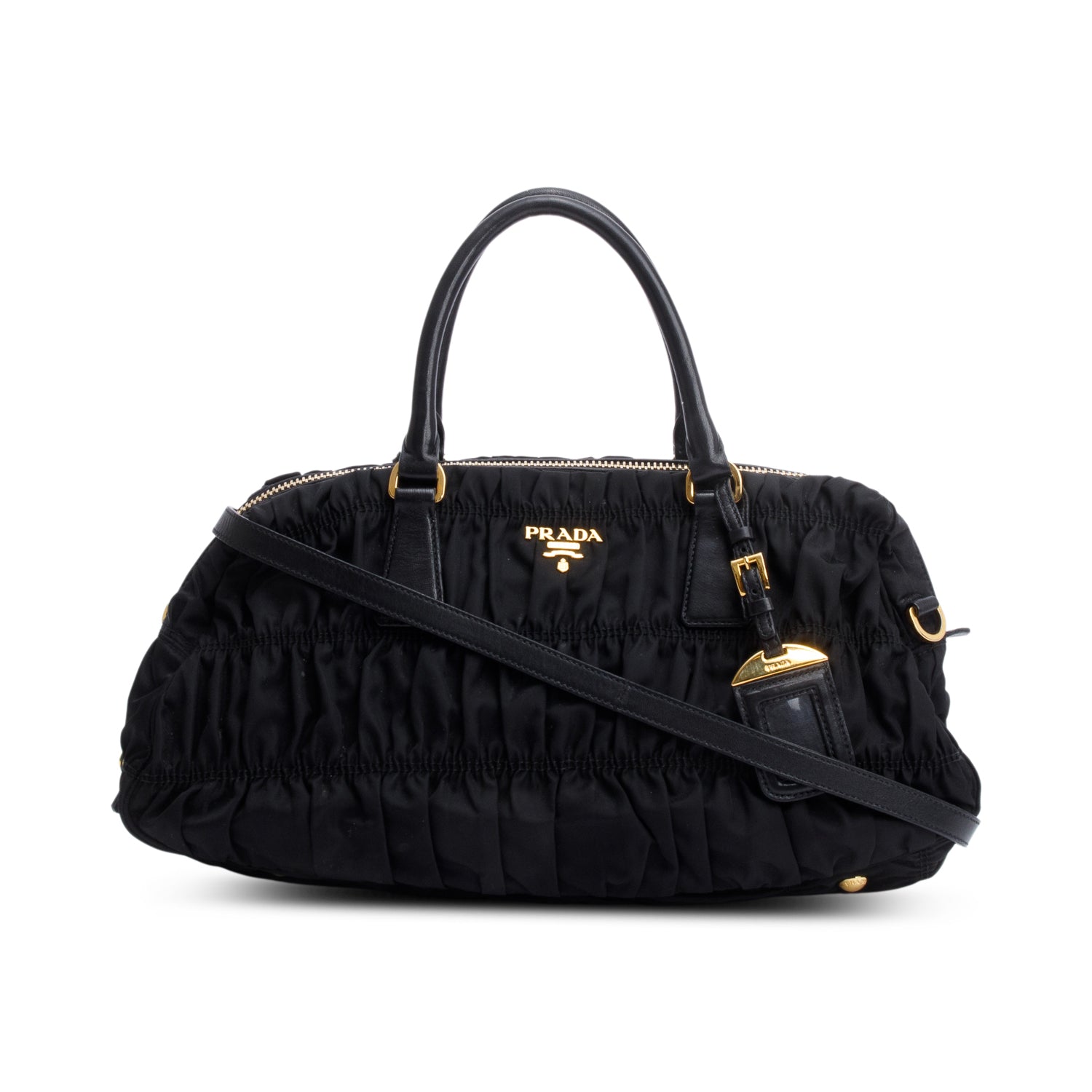 Prada Black Leather-Trimmed Tessuto Gaufre Tote w/ Strap