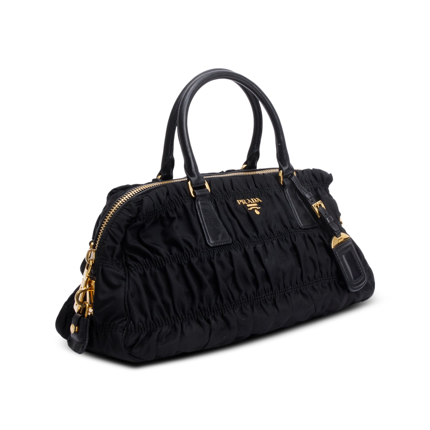 Prada Black Leather-Trimmed Tessuto Gaufre Tote w/ Strap