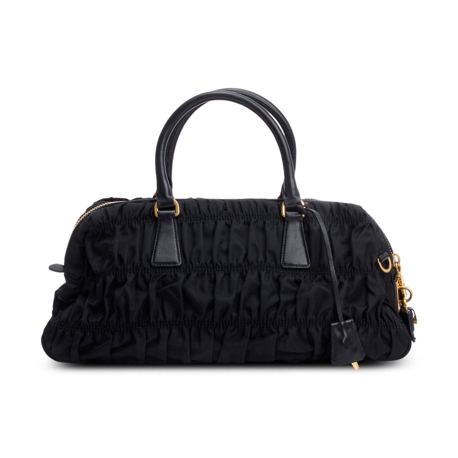 Prada Black Leather-Trimmed Tessuto Gaufre Tote w/ Strap