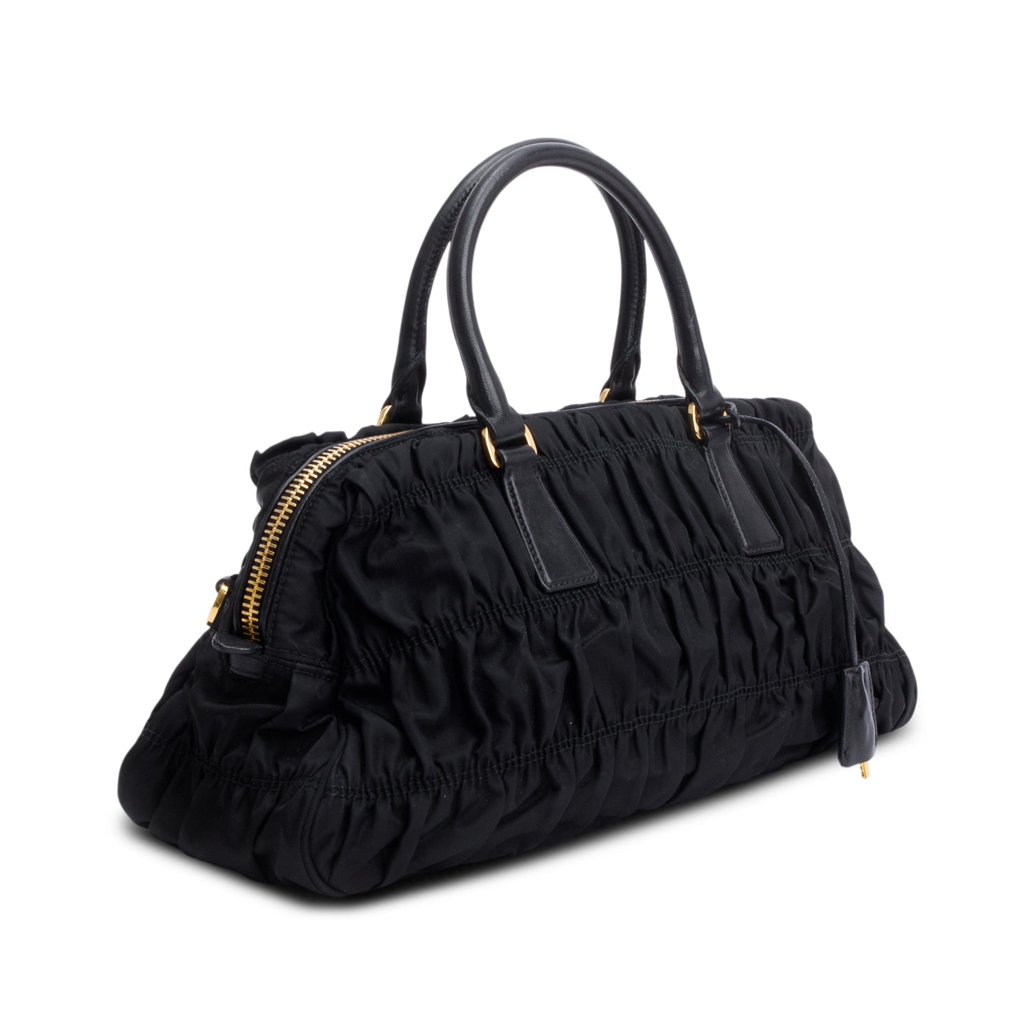 Prada Black Leather-Trimmed Tessuto Gaufre Tote w/ Strap