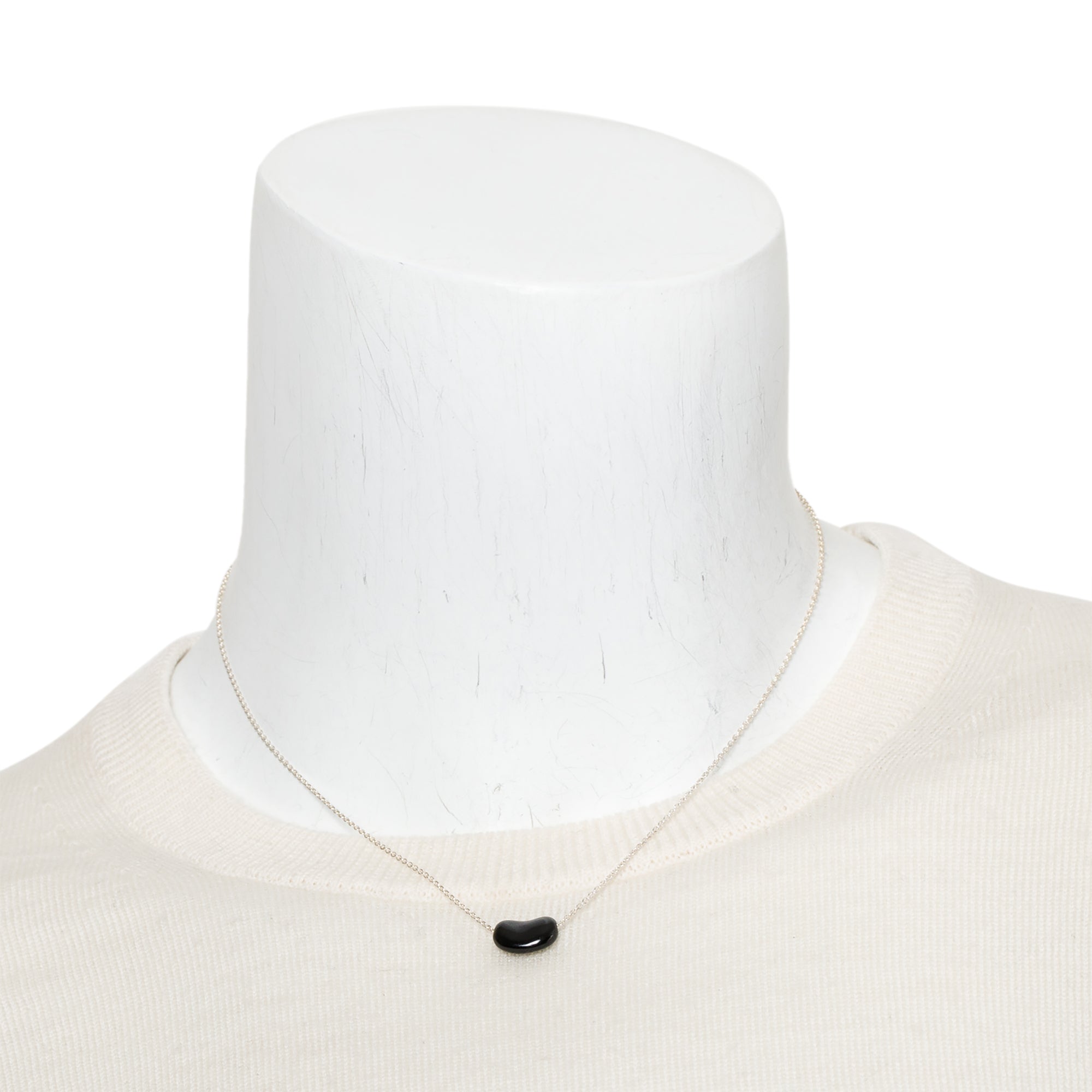 Tiffany & Co. Elsa Peretti Sterling Silver 12 MM Black Jade Bean Pendant Necklace