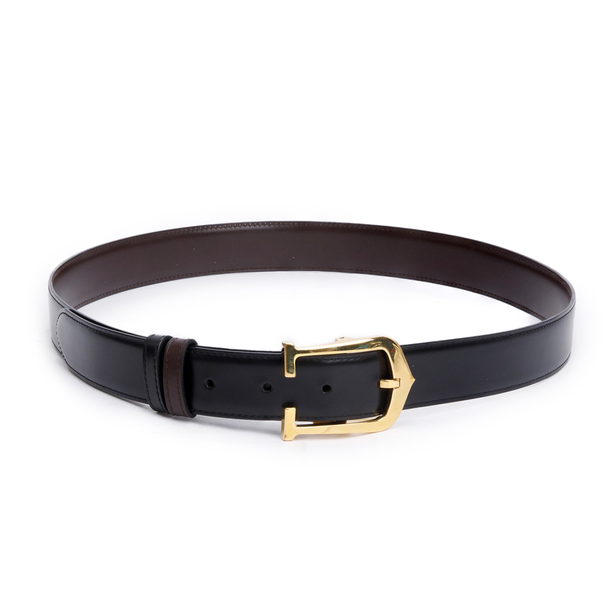 Cartier Black & Brown Leather Reversible C Allonge Buckle Belt
