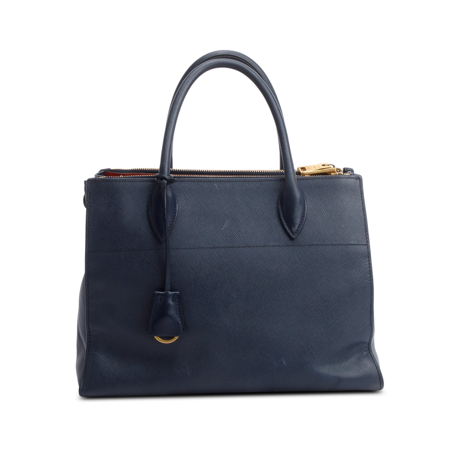Prada Navy Saffiano & City Calf Leather Medium Greche Paradigme Tote w/ Strap & Box