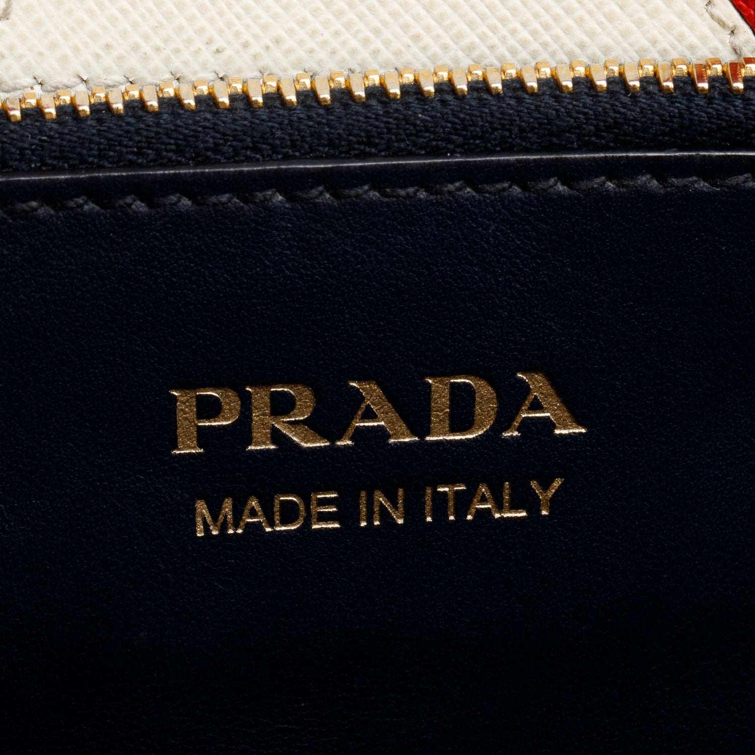 Prada Navy Saffiano & City Calf Leather Medium Greche Paradigme Tote w/ Strap & Box