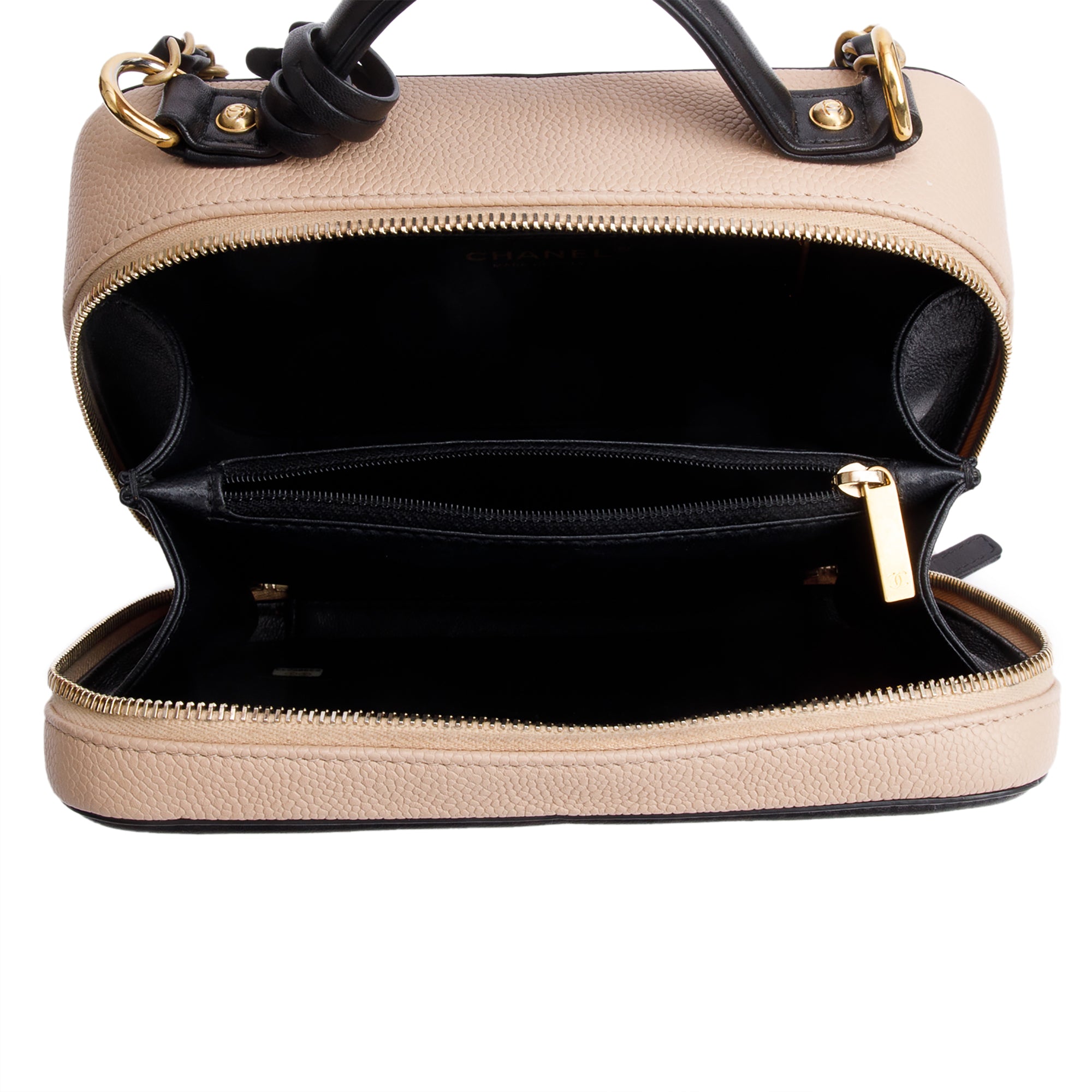 Chanel Beige Caviar Quilted Leather CC Filigree Medium Vanity Case w/ Box & Authenticity Card