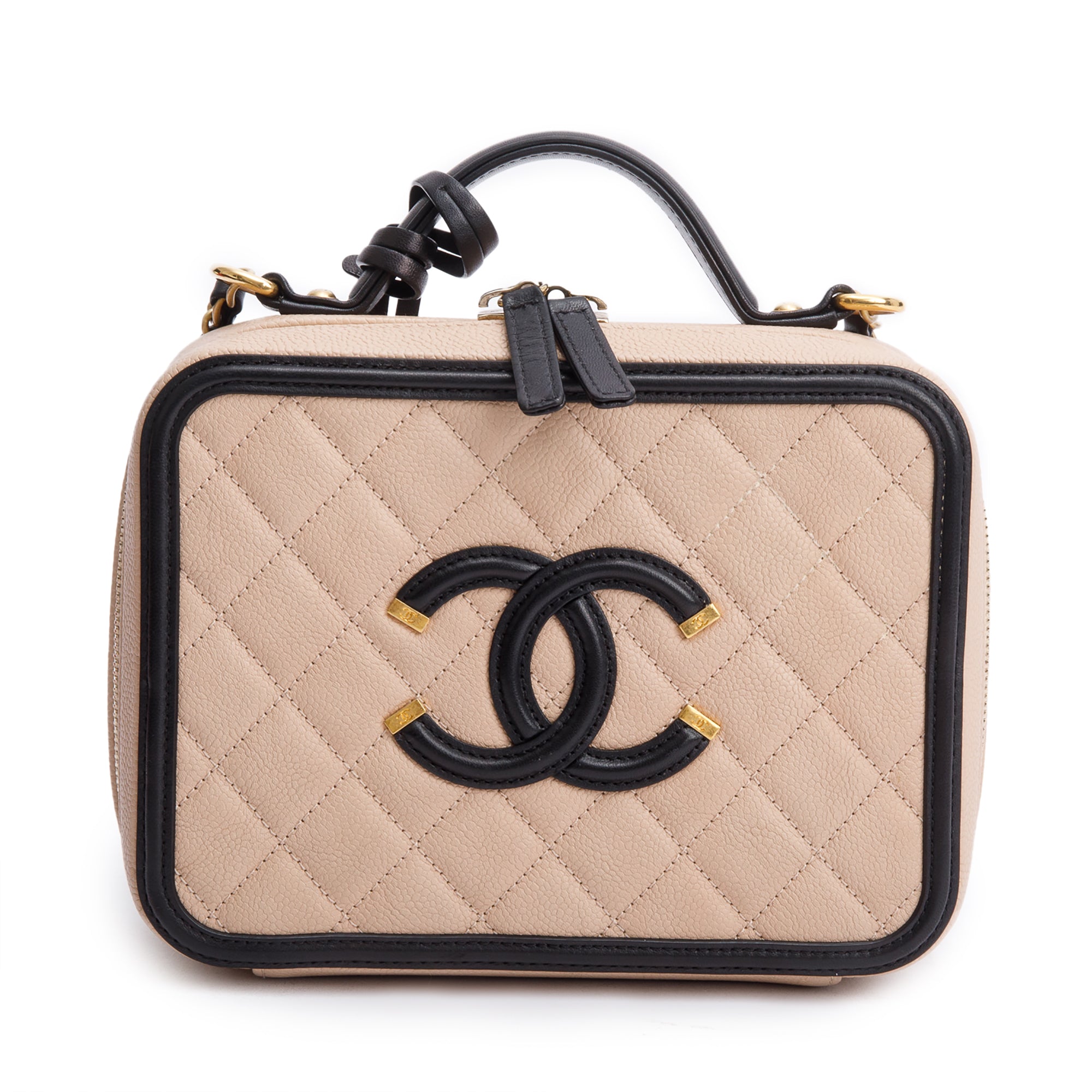 Chanel Beige Caviar Quilted Leather CC Filigree Medium Vanity Case w/ Box & Authenticity Card